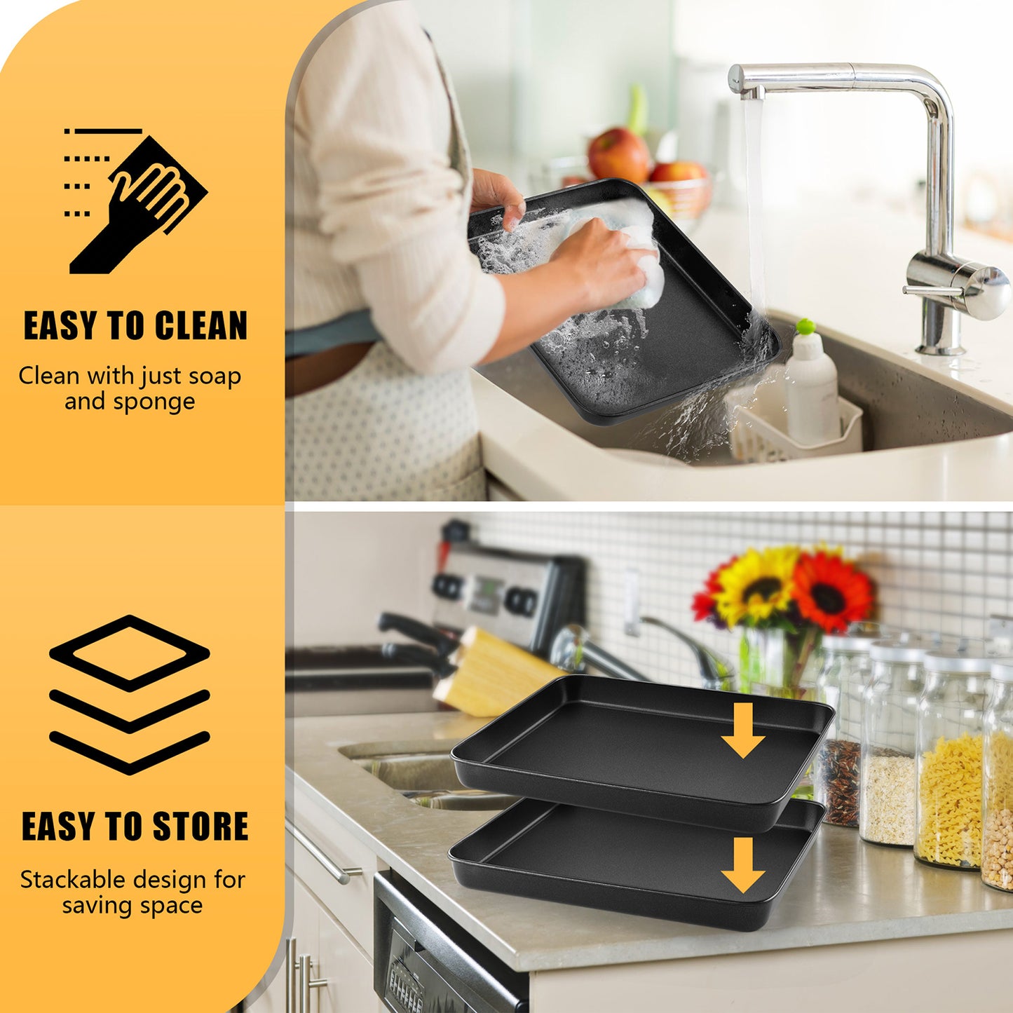 Vesteel Cookie Sheet for Baking Set of 2, Nonstick Carbon Steel Rectangle Baking Pan Oven Tray - 10 x 8 x 1 inches