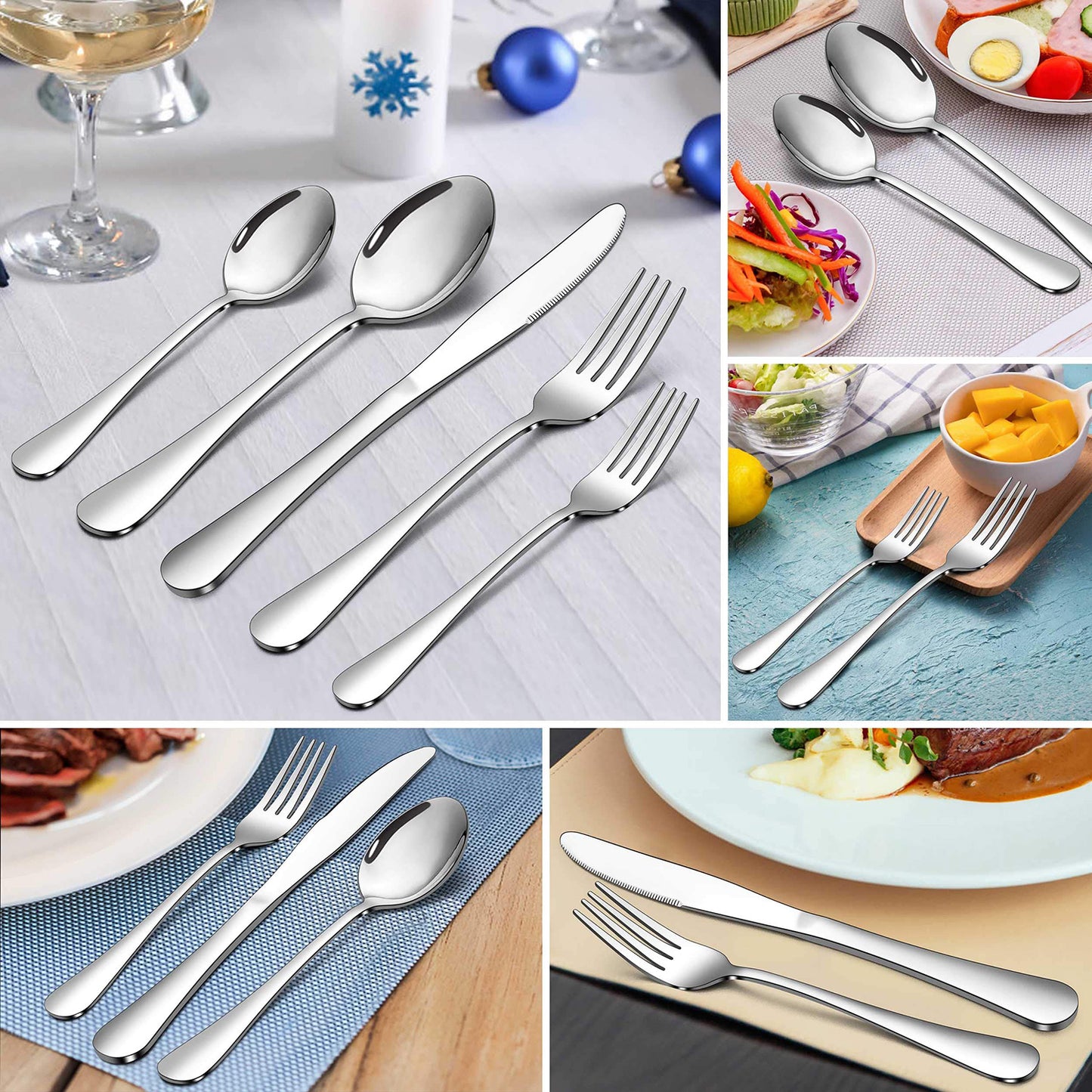 Vesteel 45 Pieces Silverware Set with Serving Utensils, Stainless Steel Modern Flatware Cutlery Set for 8, Eating Utensils Tableware Include Forks Knives Spoons, Mirror Polished & Dishwasher Safe