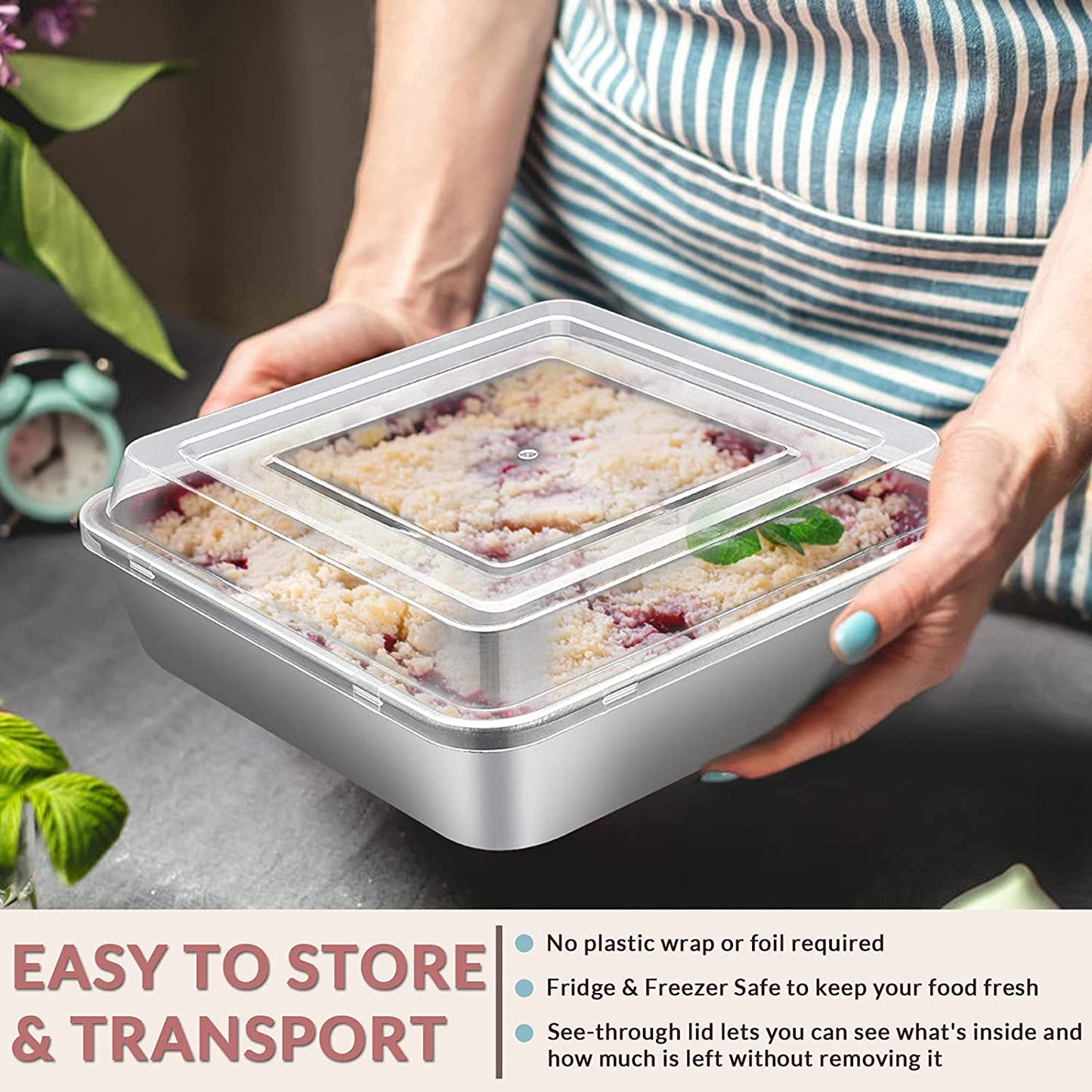 Vesteel 6-Piece Cake Pan with Lid (3 Pans + 3 Lids), Stainless Steel Square Baking Brownie Pans Bakeware Set