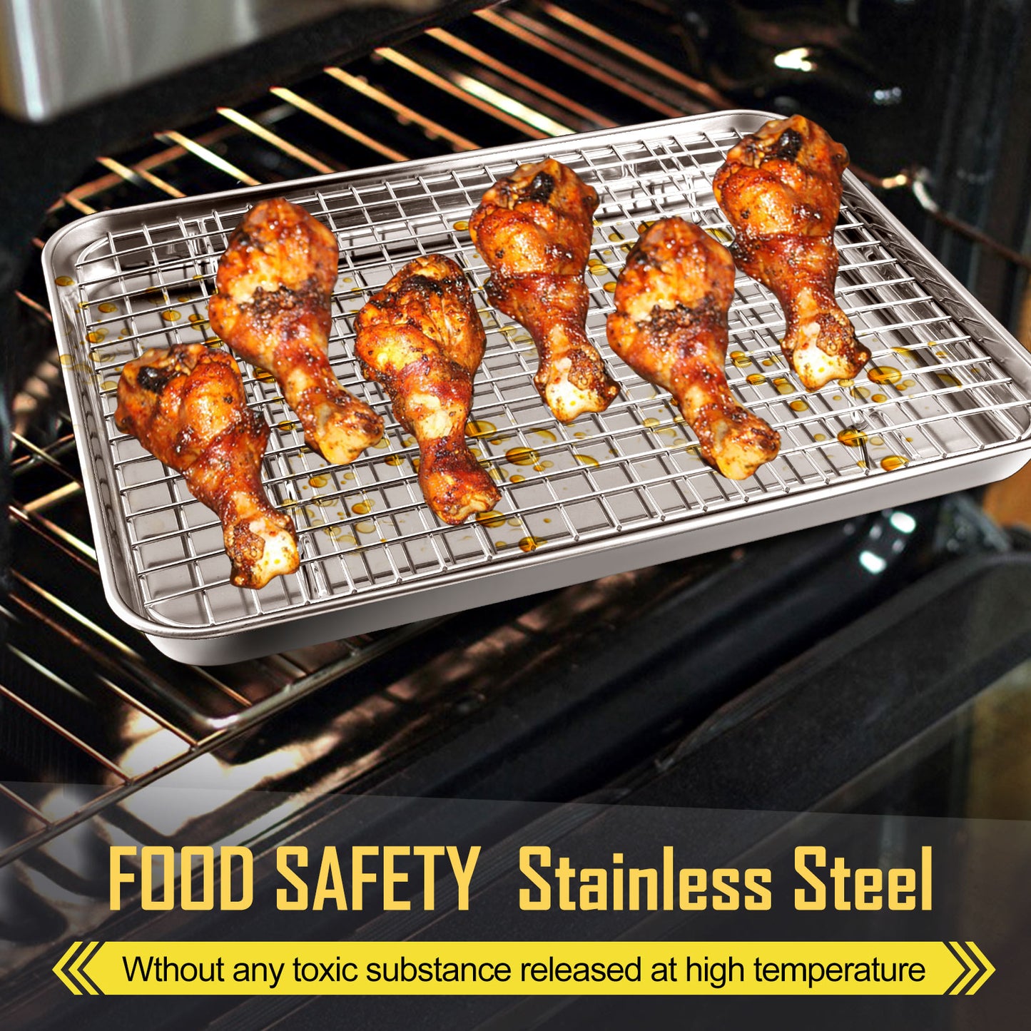 Vesteel 12.5 inch Baking Pan with Rack Set (2 Pans & 2 Racks), Stainless Steel Quarter Size Toaster Oven Tray with Cooling Rack, Heavy Gauge & Dishwasher Safe