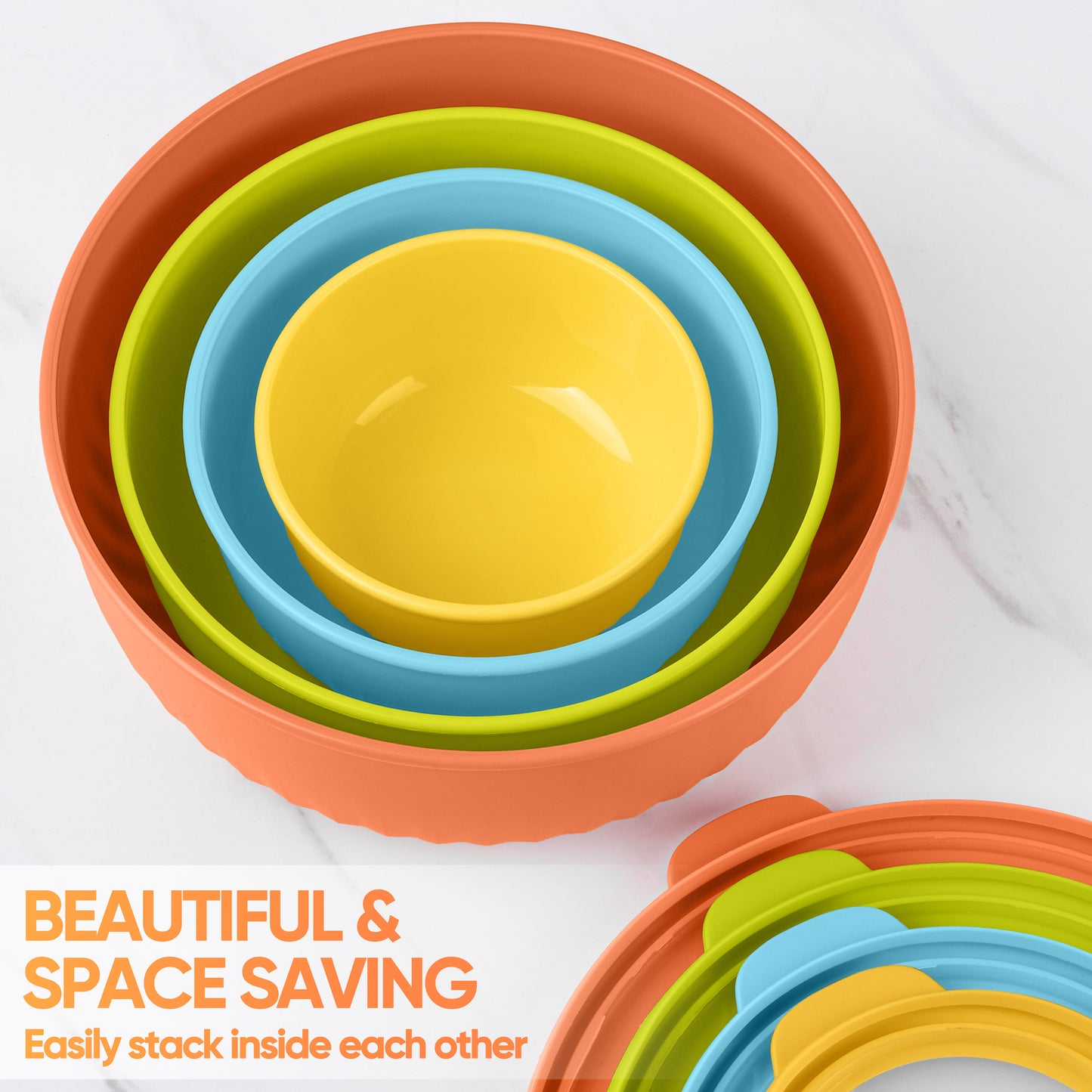 Vesteel 8Pcs Mixing Bowl Set with Lids, Nesting Plastic Bowls for for Mixing Serving Preparing Storage, Kitchen Prep Bowls, Dishwasher Safe, Multi-Color