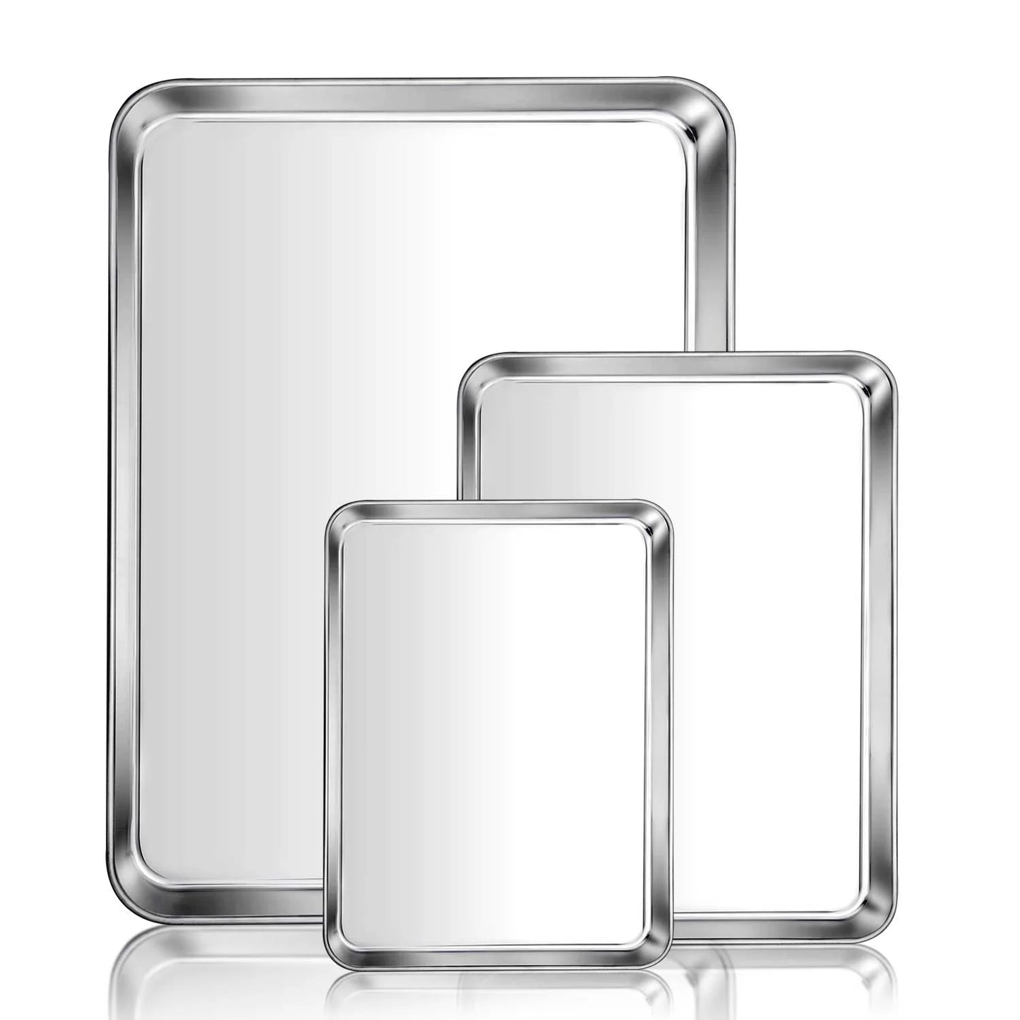 Vesteel Baking Sheet Set of 3, Stainless Steel Baking Pan Oven Tray Cookie Sheet, Healthy & Dishwasher Safe