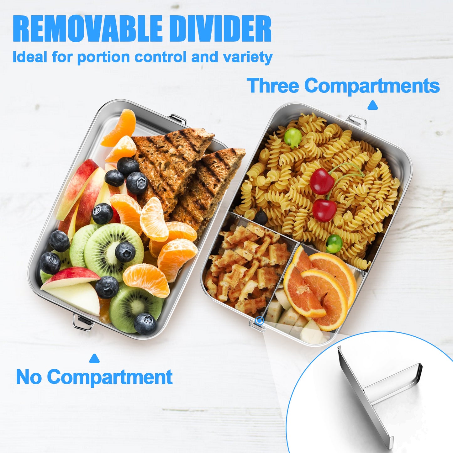 Vesteel Stainless Steel Bento Box, 29oz Lunch Box Metal Food Storage Container with Removable Dividers, Portable & Leak-Proof Meal Prep Container with 3 Compartment