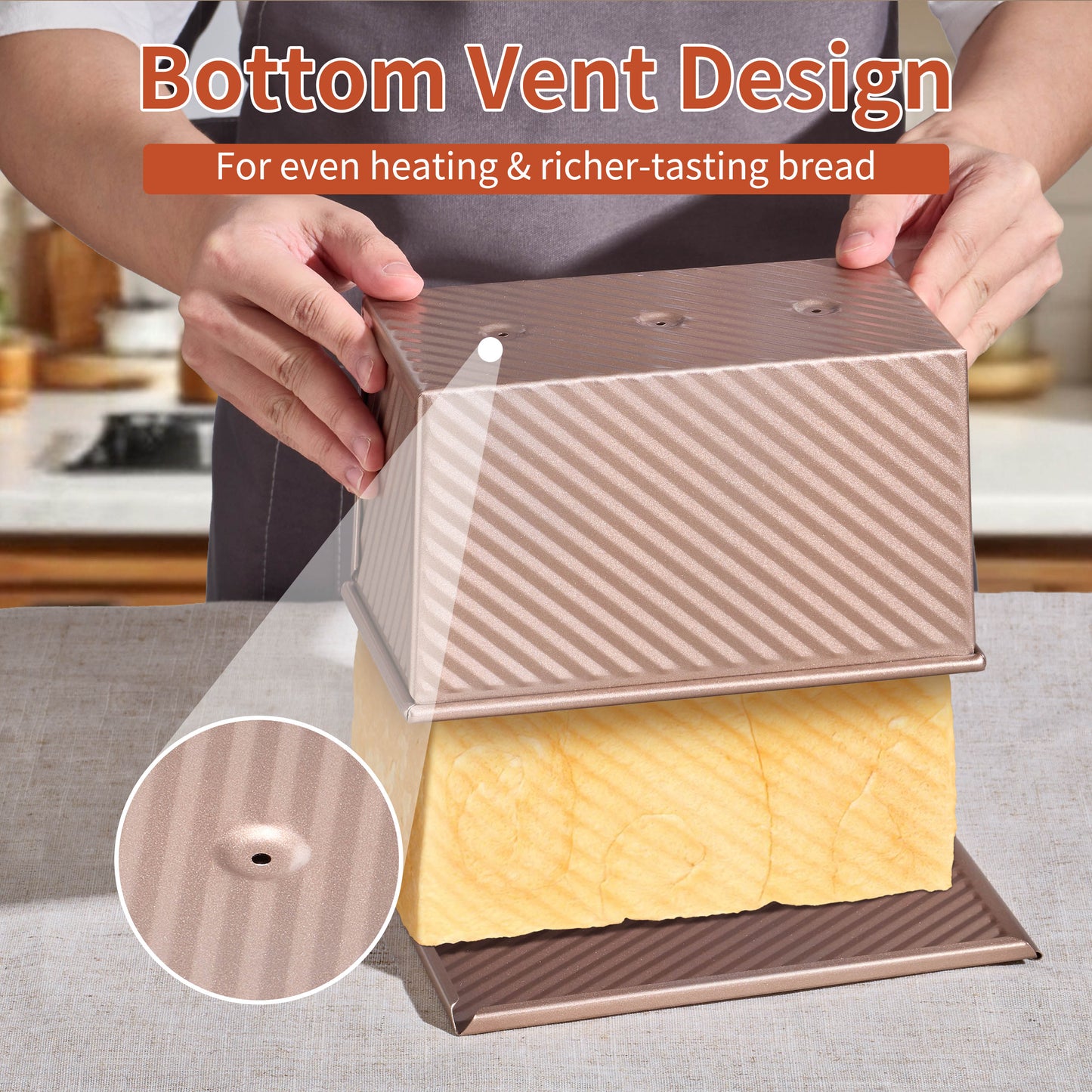 Vesteel Pullman Loaf Pan with Lid, 1 Pound Dough Capacity Rectangular Bread Pan for Homemade Bread, Non-Stick Long Bread Pan with Dough Scraper & Silicone Brush, Rose Gold