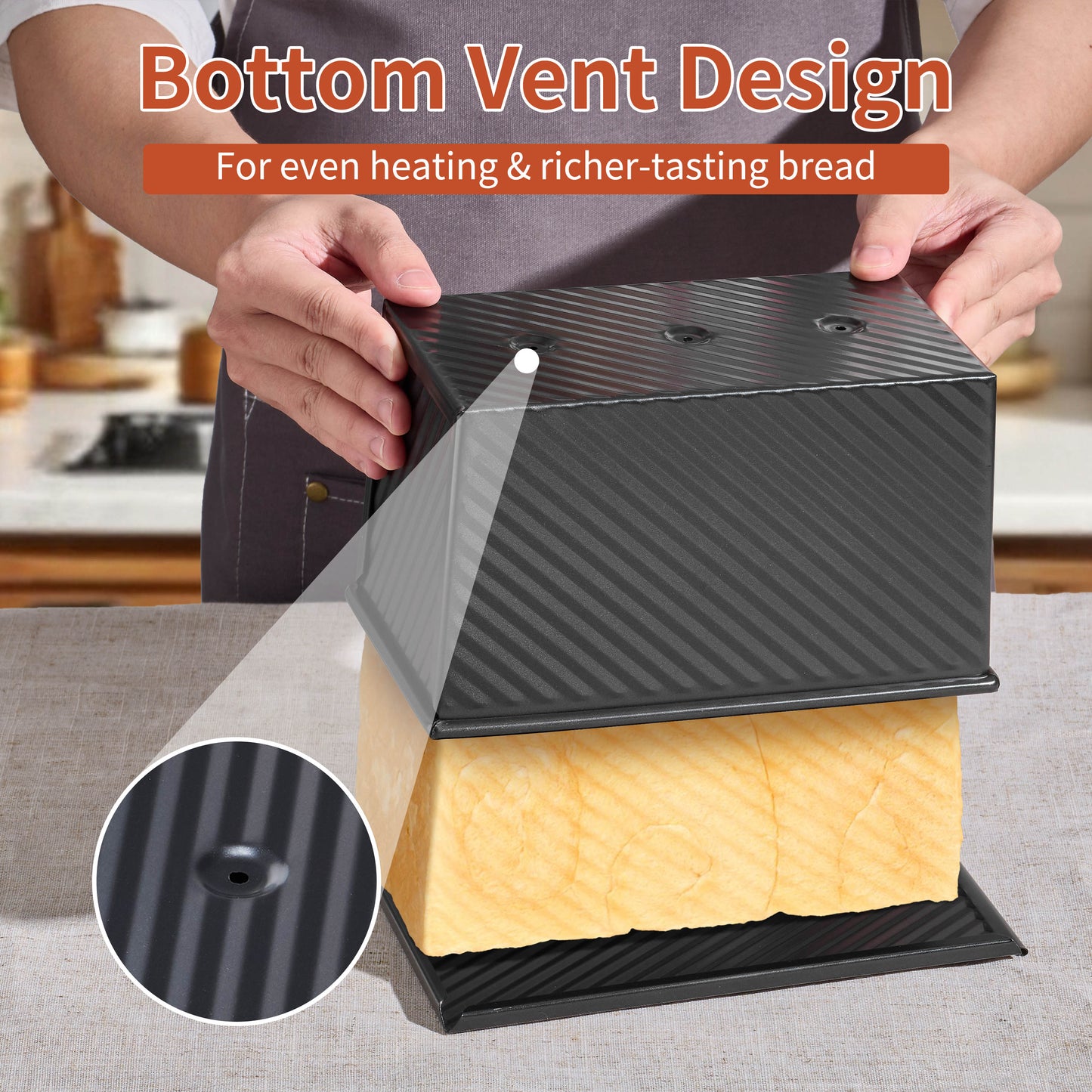Vesteel Pullman Loaf Pan with Lid, 1 Pound Dough Capacity Rectangular Bread Pan for Homemade Bread, Non-Stick Long Bread Pan with Dough Scraper & Silicone Brush, Black