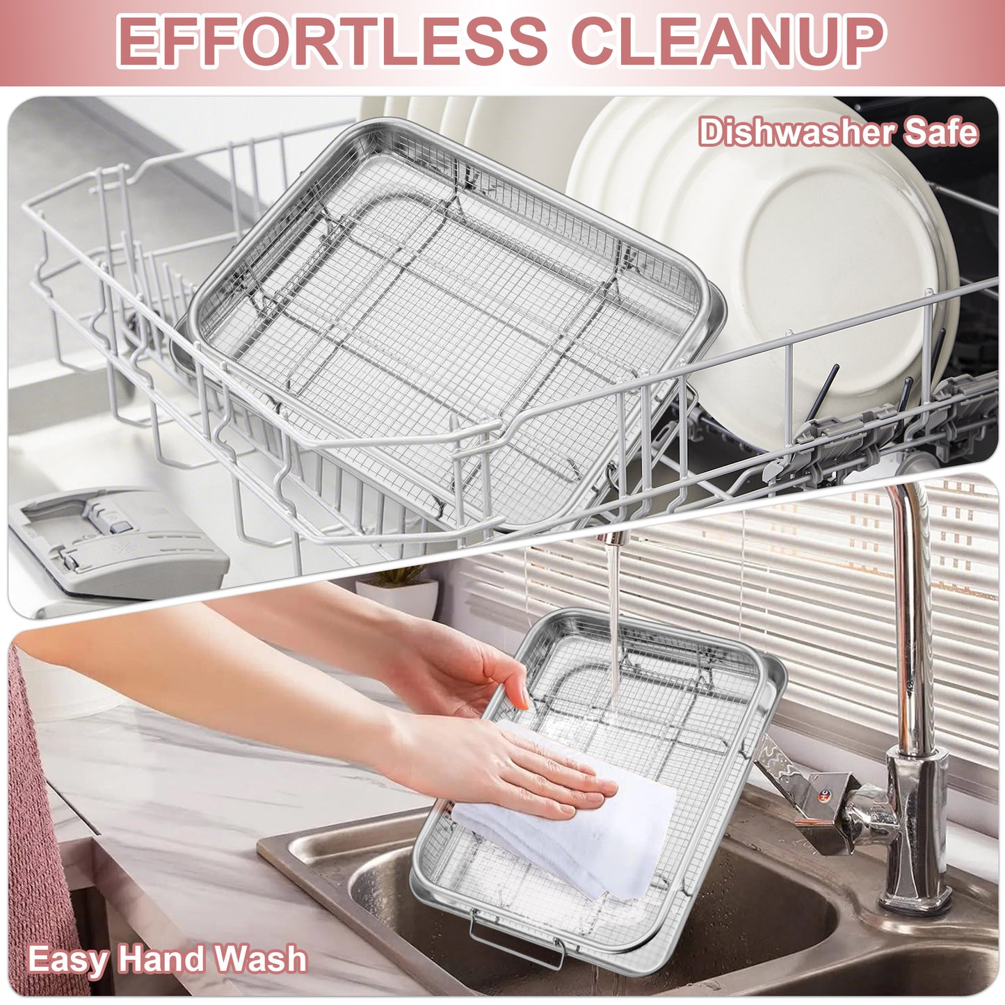 Vesteel 12.5 inch Air Fryer Pan with Basket Set of 2, Stainless Steel Oven Crisper Tray for Baking, Roasting, and Healthy Cooking, Dishwasher Safe