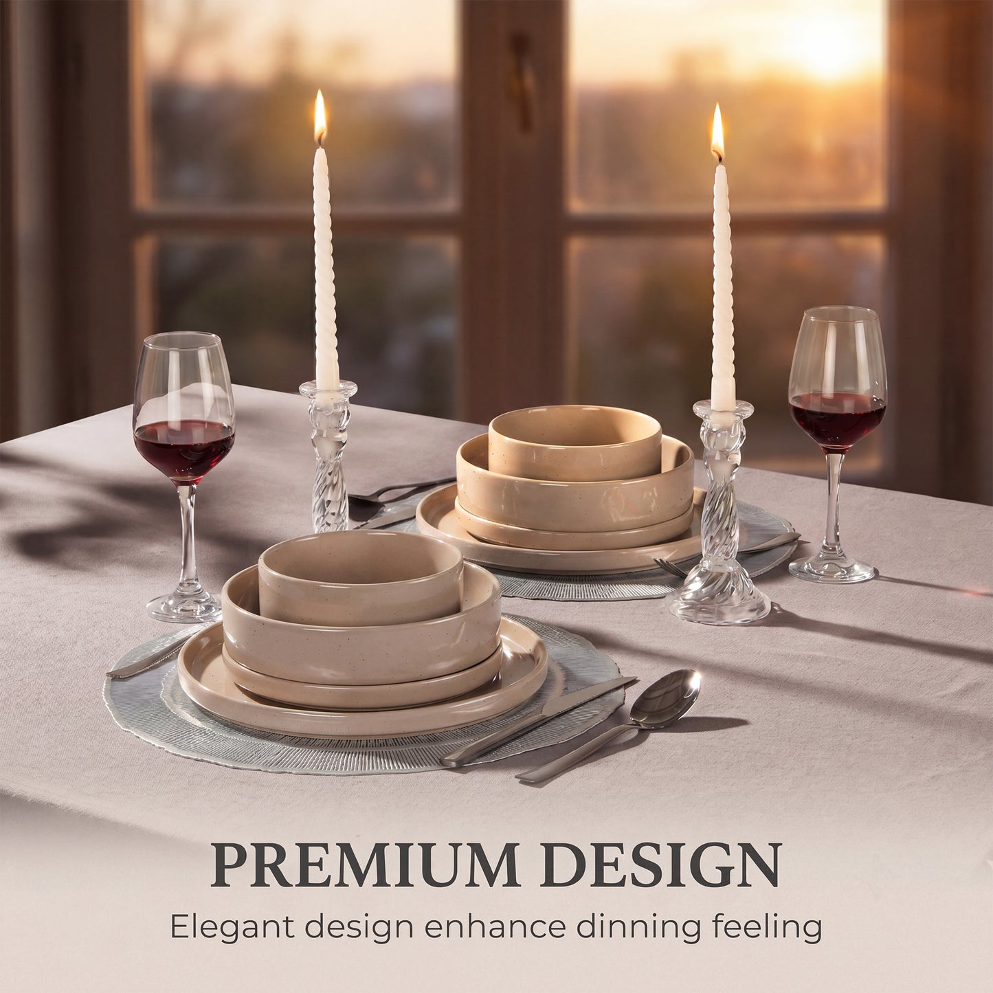 Onader 8-Piece Stoneware Dinnerware Set, Speckled Porcelain Plates and Bowls for the Kitchen, High-Quality Handcrafted Ceramic Dinnerware, Microwave & Dishwasher Safe - Coffee Brown