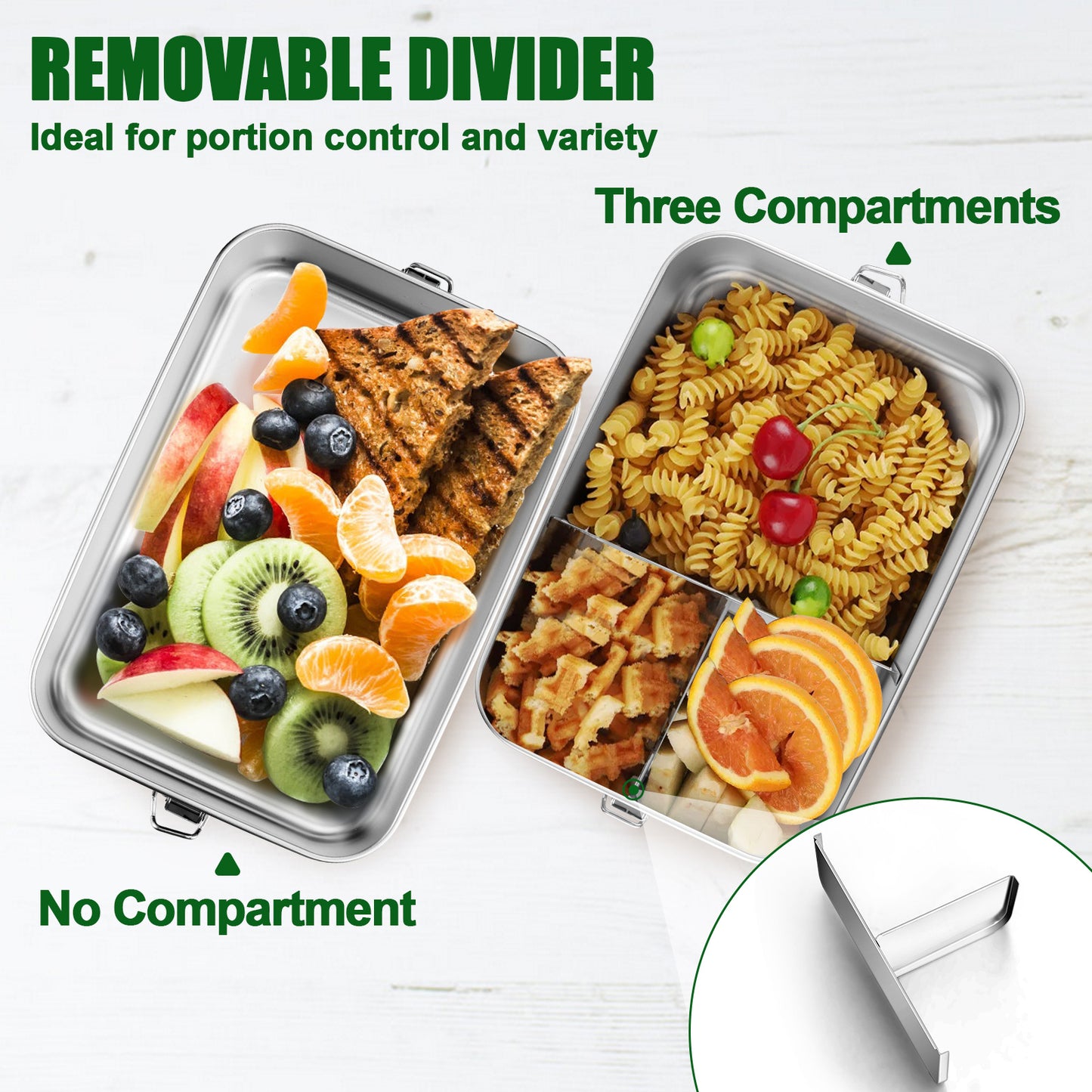 Vesteel Large Capacity Bento Box, 81oz Lunch Box Metal Food Storage Container with Removable Dividers, Portable & Leak-Proof Meal Prep Container with 3 Compartment