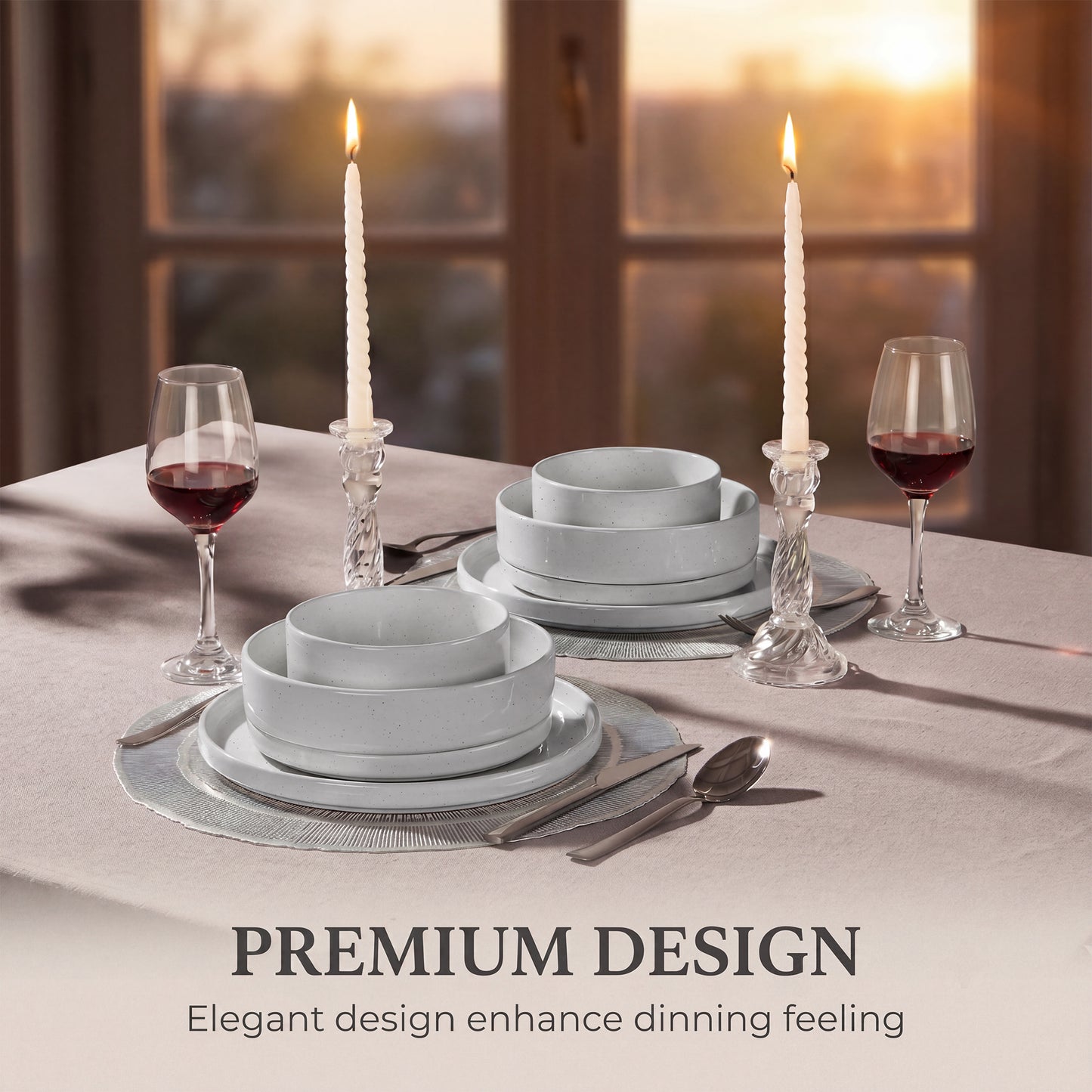 Onader 8-Piece Stoneware Dinnerware Set, Speckled Porcelain Plates and Bowls for the Kitchen, High-Quality Handcrafted Ceramic Dinnerware, Microwave & Dishwasher Safe - Light Gray