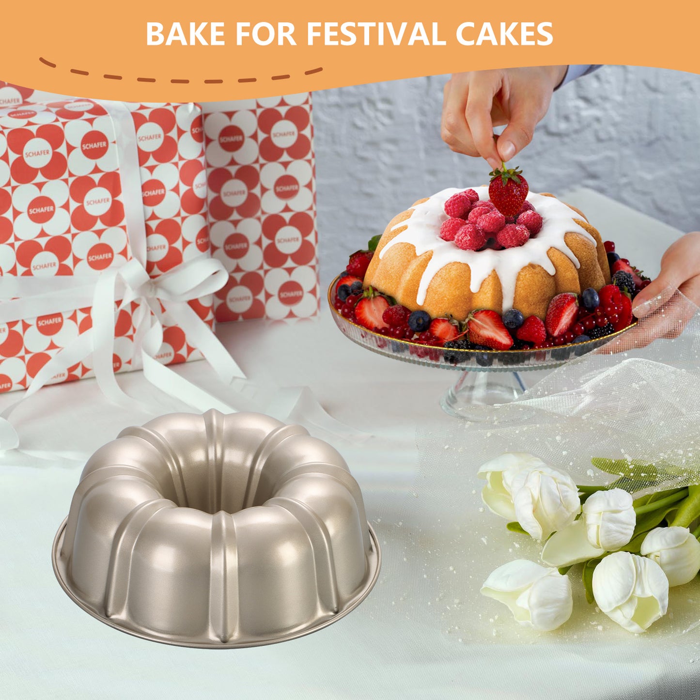 Vesteel 2 Pack Bundt Cake Pan, 10" Nonstick Fluted Cake Pans for Baking, 10 Cups Heavy Duty Carbon Steel Tube Round Cake Mold for Brownie, Pumpkin Bread, Durable & Easy Release, Gold