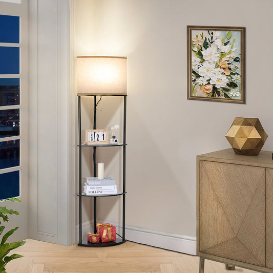 Vesteel Corner Floor Lamp with 3-Tier Shelves for Living Room, Standing Lamps with 3 Color Temperature LED Bulb, Tall Lamp for Bedroom Reading Room & Office