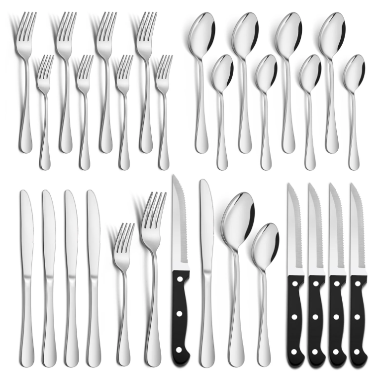 Vesteel 24 Pieces Silverware Set with Steak Knives, Stainless Steel Flatware Cutlery Set Service for 4, Mirror Finish and Dishwasher Safe