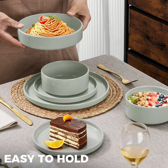 Vesteel 16 Pieces Dinnerware Sets, Premium Stoneware Dishes Set for 4, Speckled Plates and Bowls Set for Home Restaurant, Microwave and Dishwasher Safe - Light Green