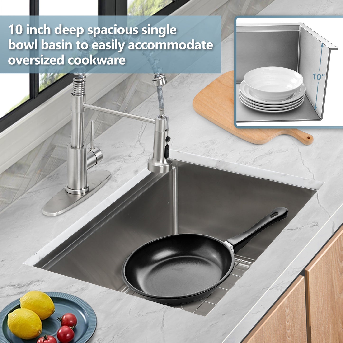 Vesteel 27” x 18” Kitchen Sink, Stainless Steel Undermount Sink for Kitchen Single Bowl Workstation Sink, 4 Sink Accessories Include