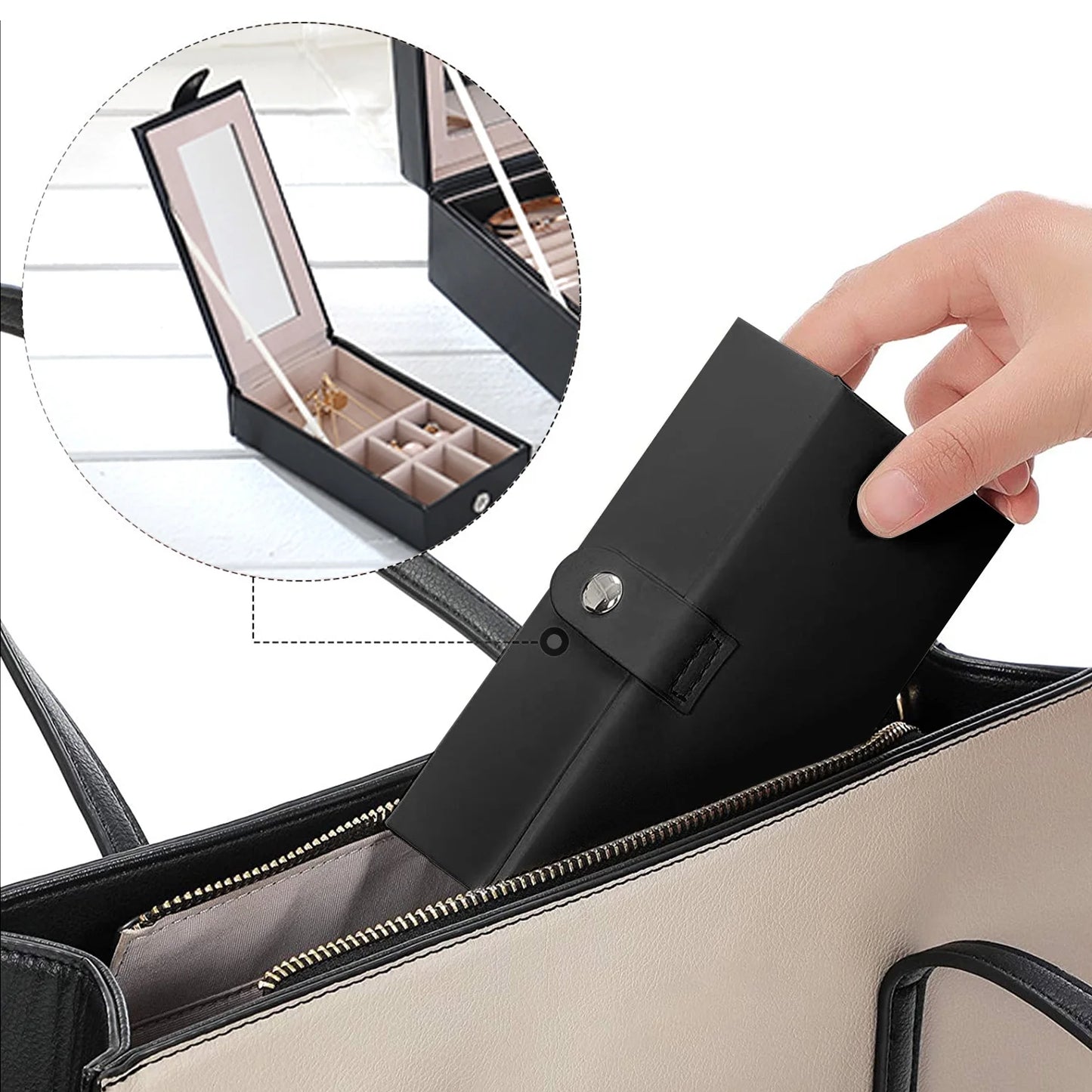 Vesteel Jewelry Box, 2-Layer Jewelry Storage Organizer with Built-in Mirror, Lockable Jewelry Case for Women Girl - Black