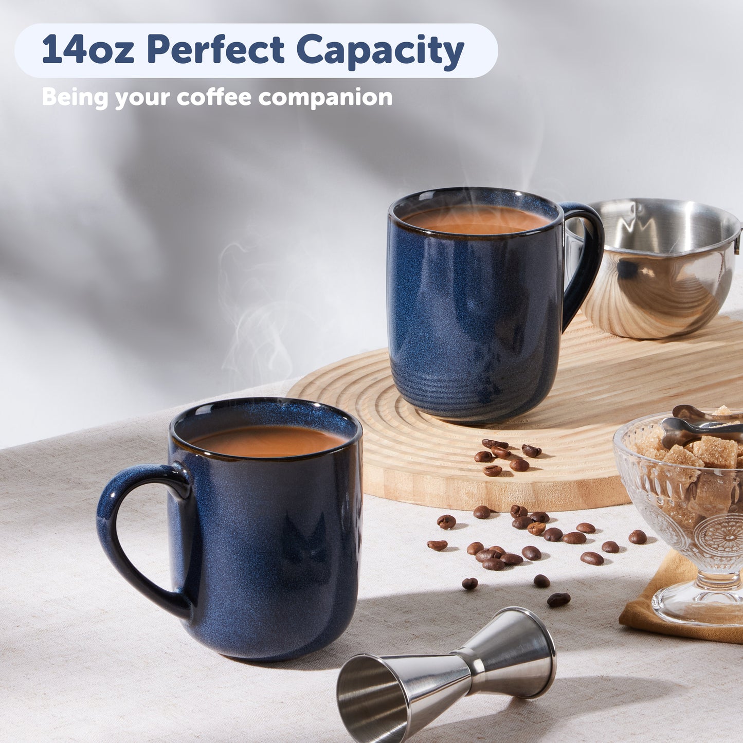 Vesteel Coffee Mug Set of 4, Ceramic Coffee Cups with Handles, 14oz Handmade Reactive Glaze Mugs set for Coffee Tea Milk, Mug Gifts for Home Office Restaurant, Ocean Blue