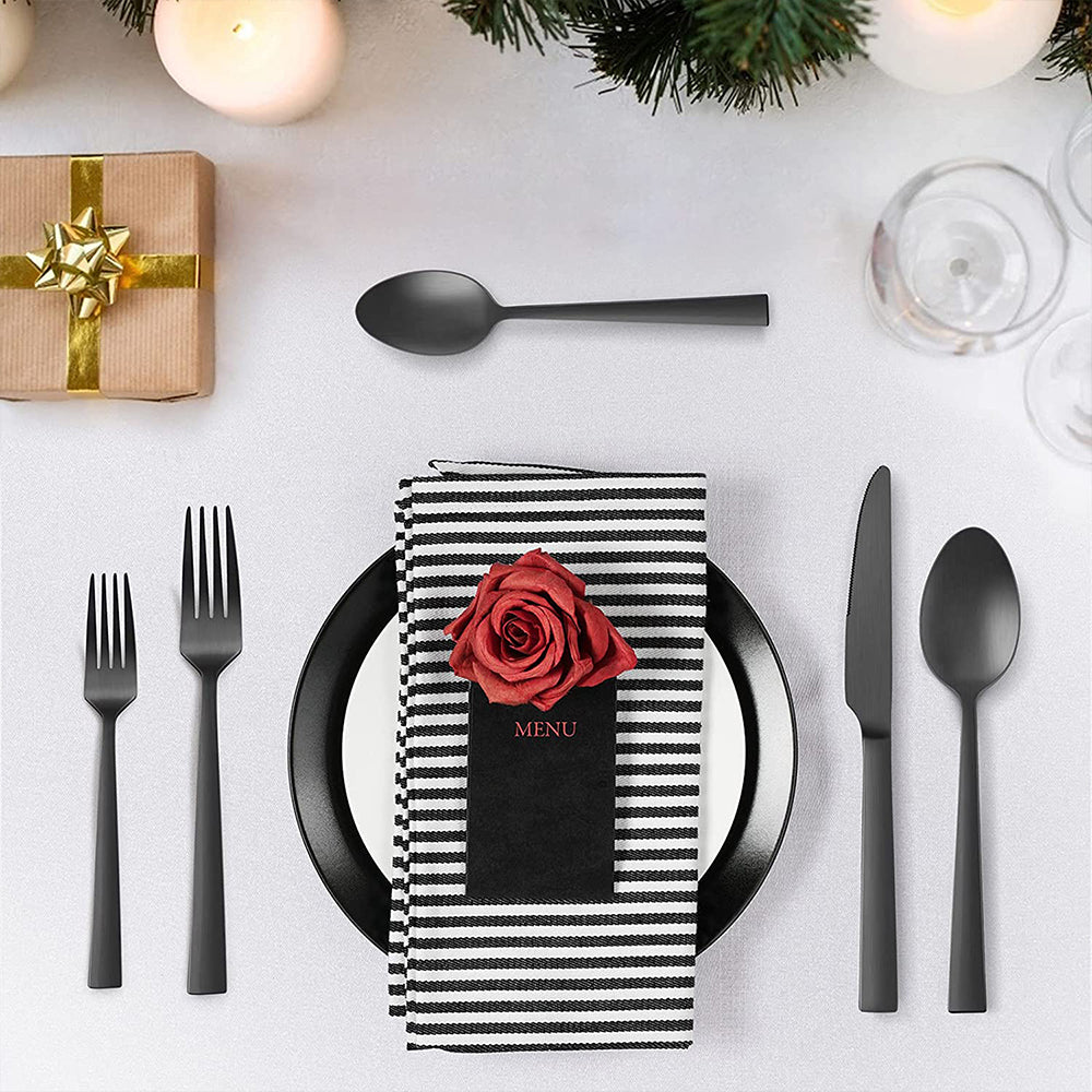 VeSteel 60-Piece Matte Black Silverware Set, Stainless Steel Flatware Set Service for 12, Metal Cutlery Eating Utensils Tableware Includes Forks/Spoons/Knives, Square Edge