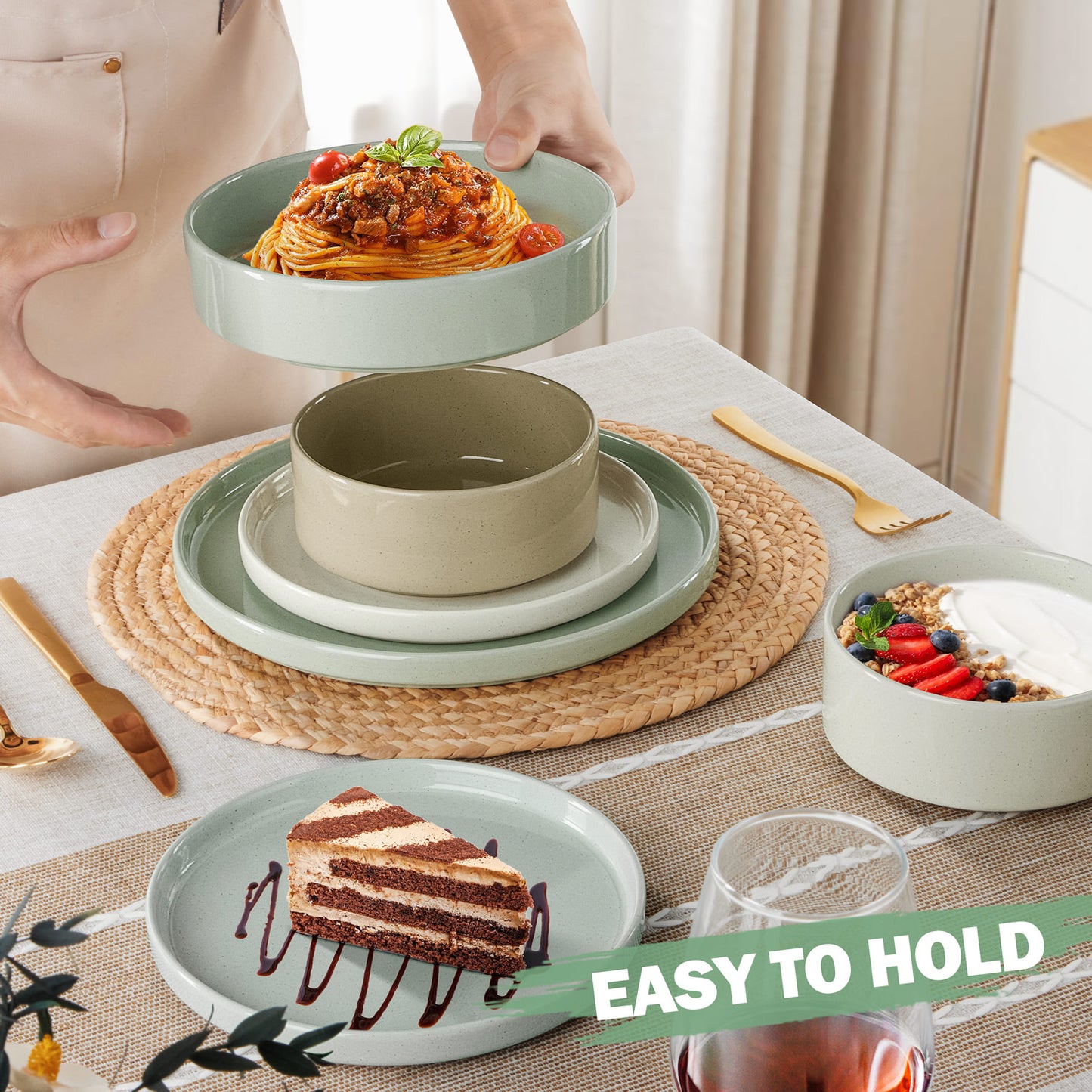 Vesteel 16 Pieces Dinnerware Sets, Premium Stoneware Dishes Set for 4, Speckled Plates and Bowls Set for Home Restaurant, Microwave and Dishwasher Safe - Multi-Color