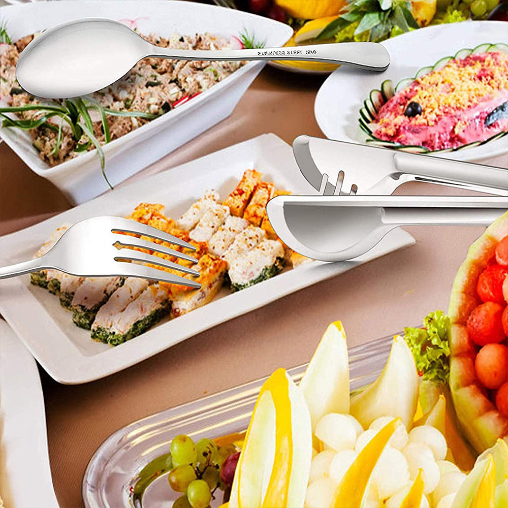 VeSteel 12-Piece Stainless Steel Serving Utensils, Include 3 Large Serving Spoons, 3 Slotted Serving Spoons, 3 Serving Forks, 3 Serving Tongs