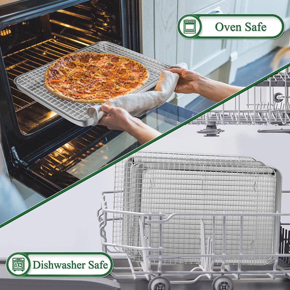 VeSteel Baking Sheets and Racks Set, Stainless Steel Rectangle Baking Sheet Oven Tray and Cooling Grid Rack for Cookies Meats, Size 16 x 12 x 1 Inch