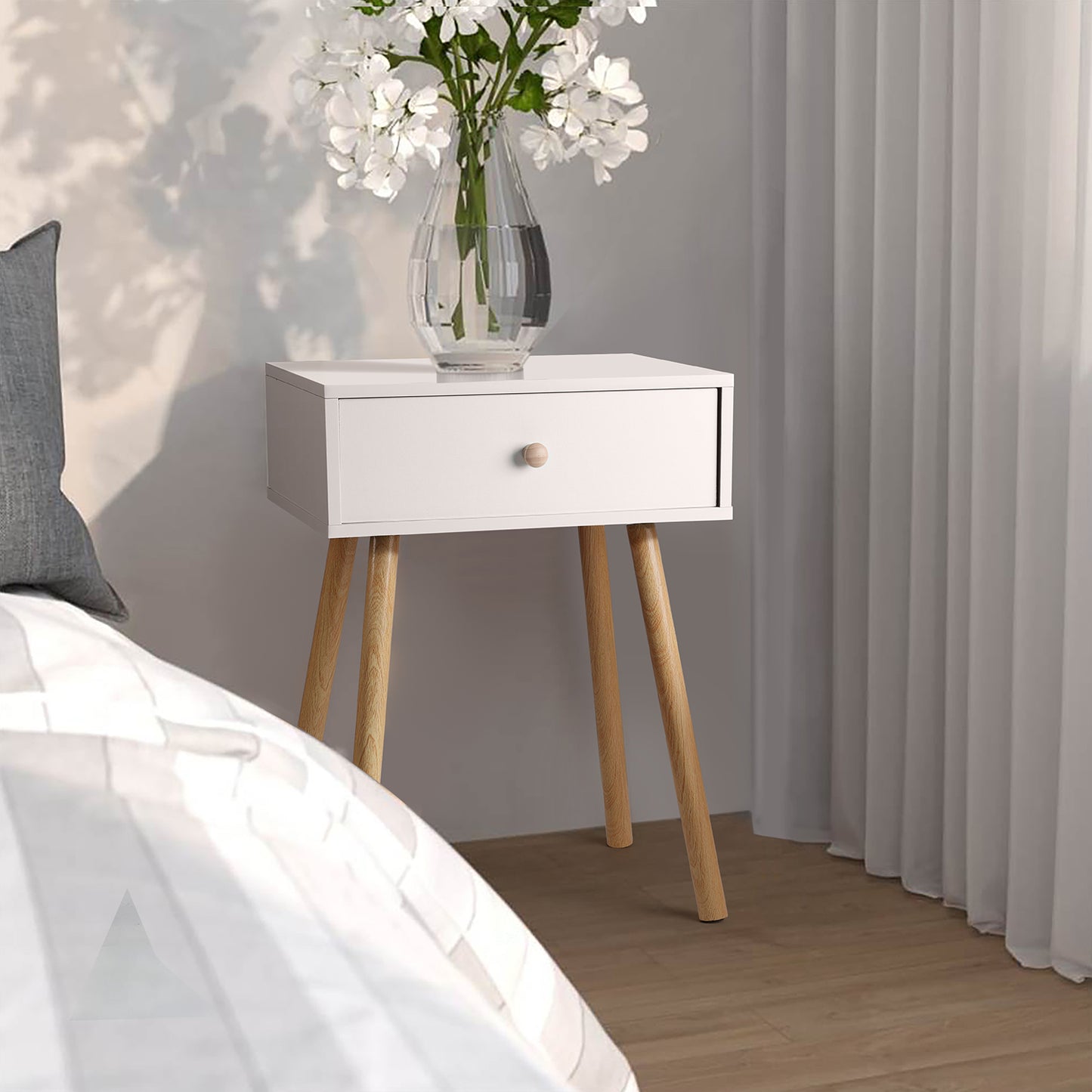 Vesteel Nightstands Set of 2, Modern End Table with Drawer, White Bedside Furniture Dresser for Bedroom, Living Room