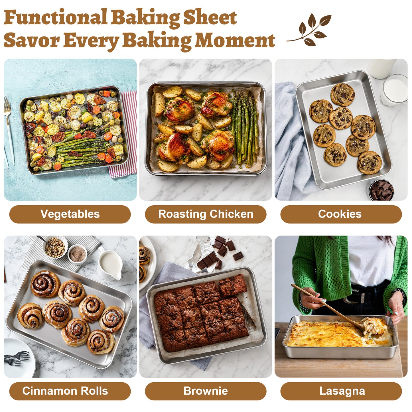 Vesteel Baking Pan With Lid Set of 2, Stainless Steel Lasagna Pan with Cover, Rectangular Toaster Oven Pan for Cake Brownies Casseroles, 2 Inch Deep Side & Dishwasher Safe, 12.4” X 9.7”