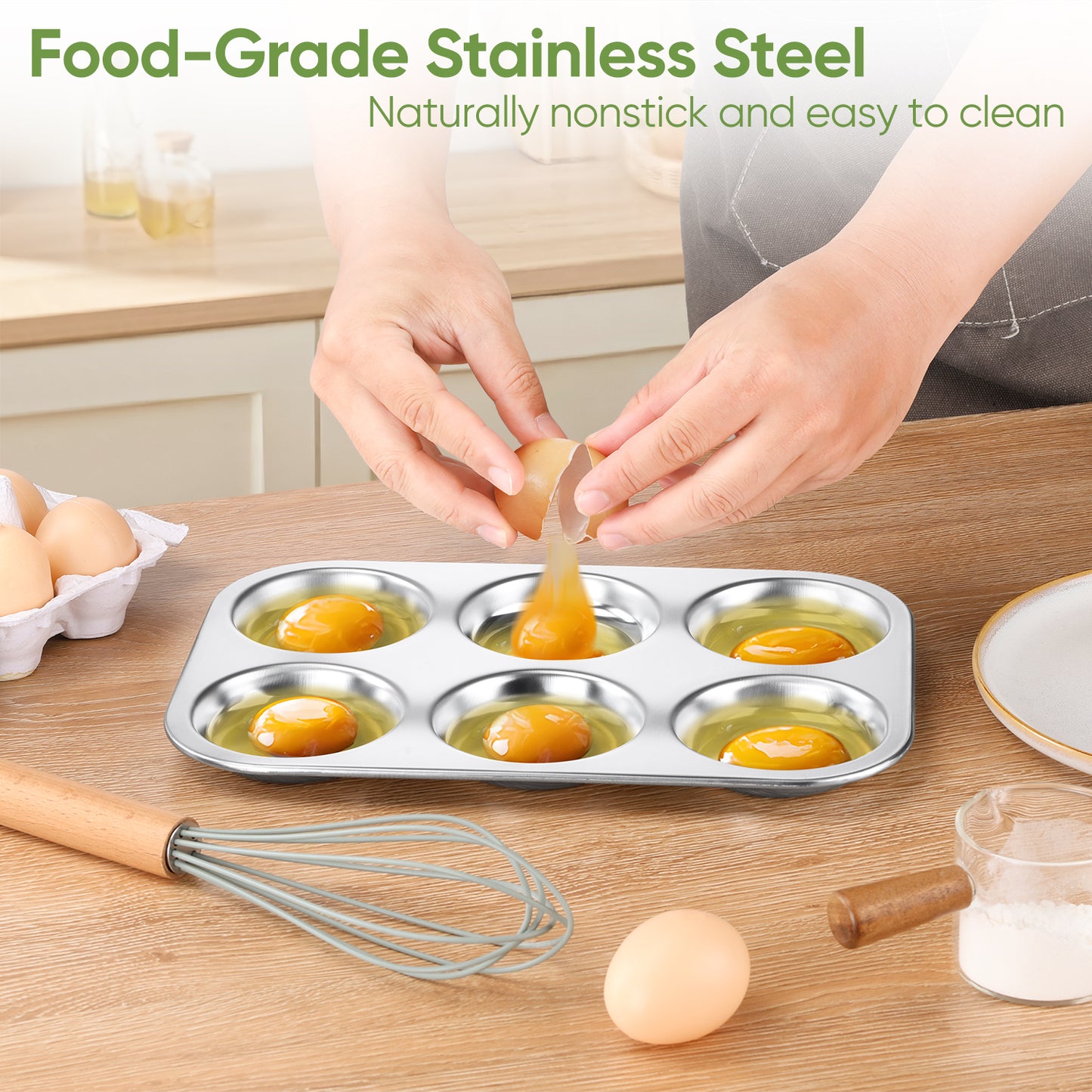 Vesteel 6-Cup Muffin Pan Set of 2, Stainless Steel Cupcake Pan Metal Muffin Baking Tins for Oven, Non-toxic & Dishwasher Safe