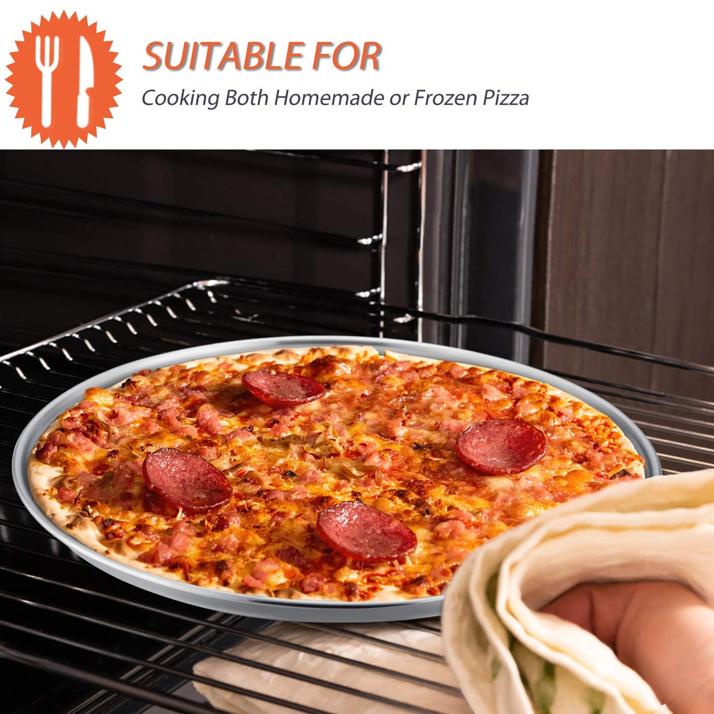 Vesteel 12 inch Pizza Pan, Stainless Steel Metal Baking Tray Platter for Oven Baking Serving, Dishwasher Safe