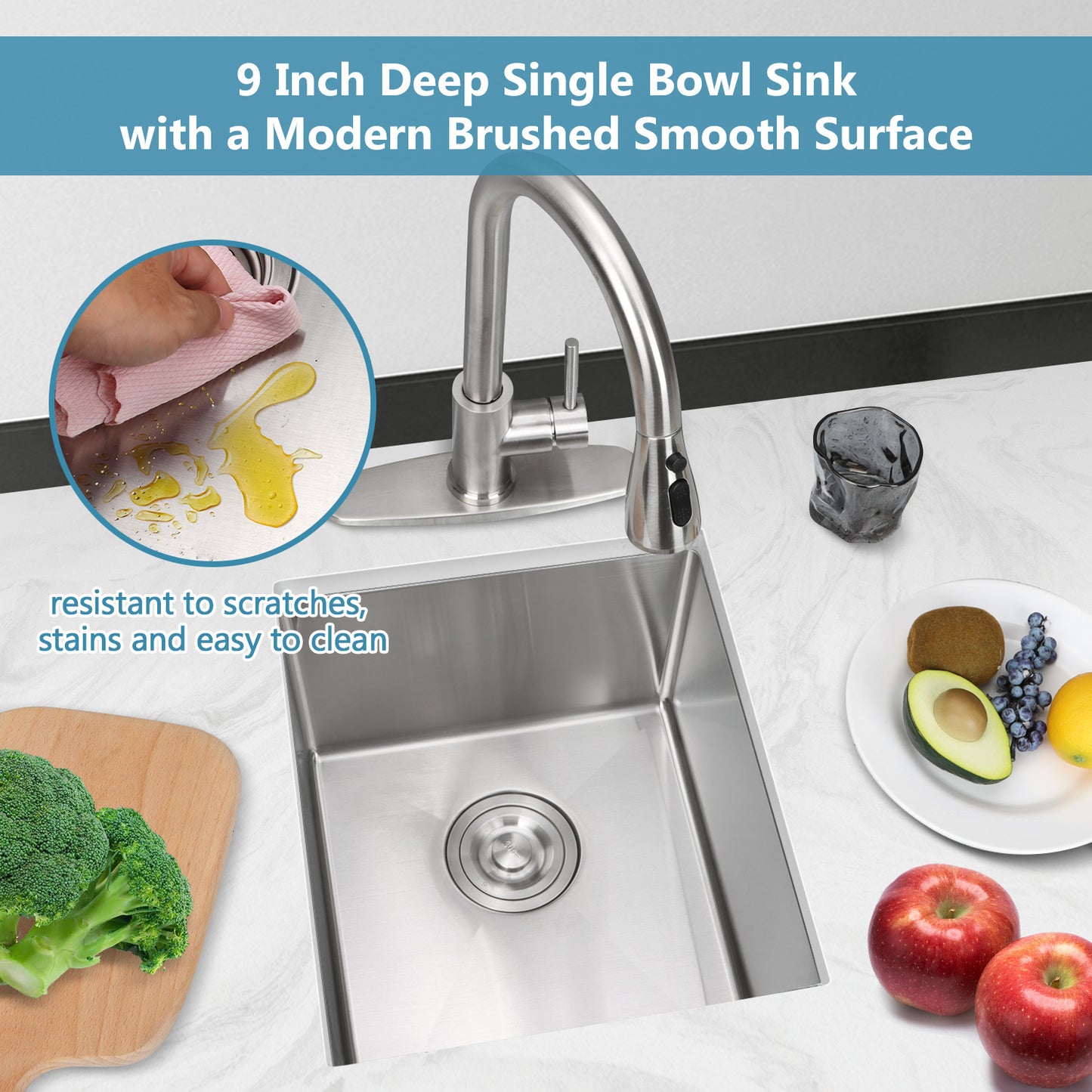 Vesteel Stainless Steel Kitchen Sink, 25” x 22” Single Bowl Drop in Kitchen Sink Topmount Sink, 10 inch Deep Workstation Sink Basin with 2 Sink