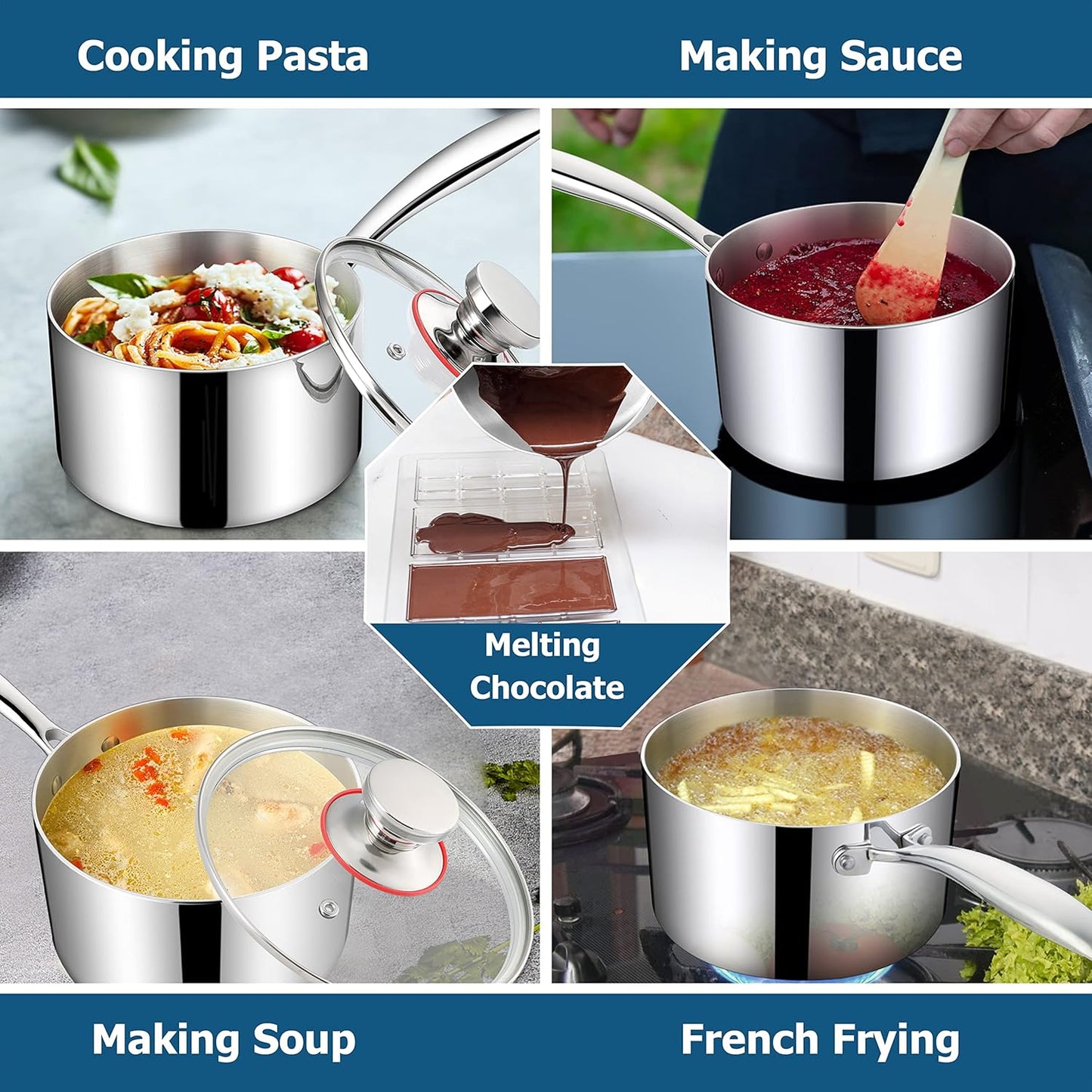 Vesteel 3 Quart Saucepan with Lid, Tri-Ply Stainless Steel Sauce Pan, 3qt Small Induction Cooking Pot with Ergonomic Handle, Small Pan for Making Sauce, Warming Milk, Boiling Eggs, Dishwasher Safe