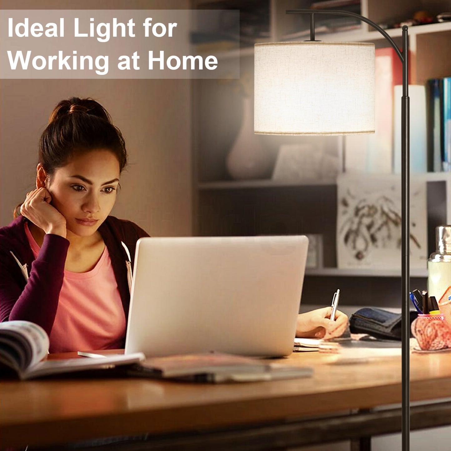 Vesteel Floor Lamp, Modern Standing Lamp with 3 ColorTemperatures LED Bulb & Linen Lampshade, Arch Floor Lamp for Living Room Bedroom Office