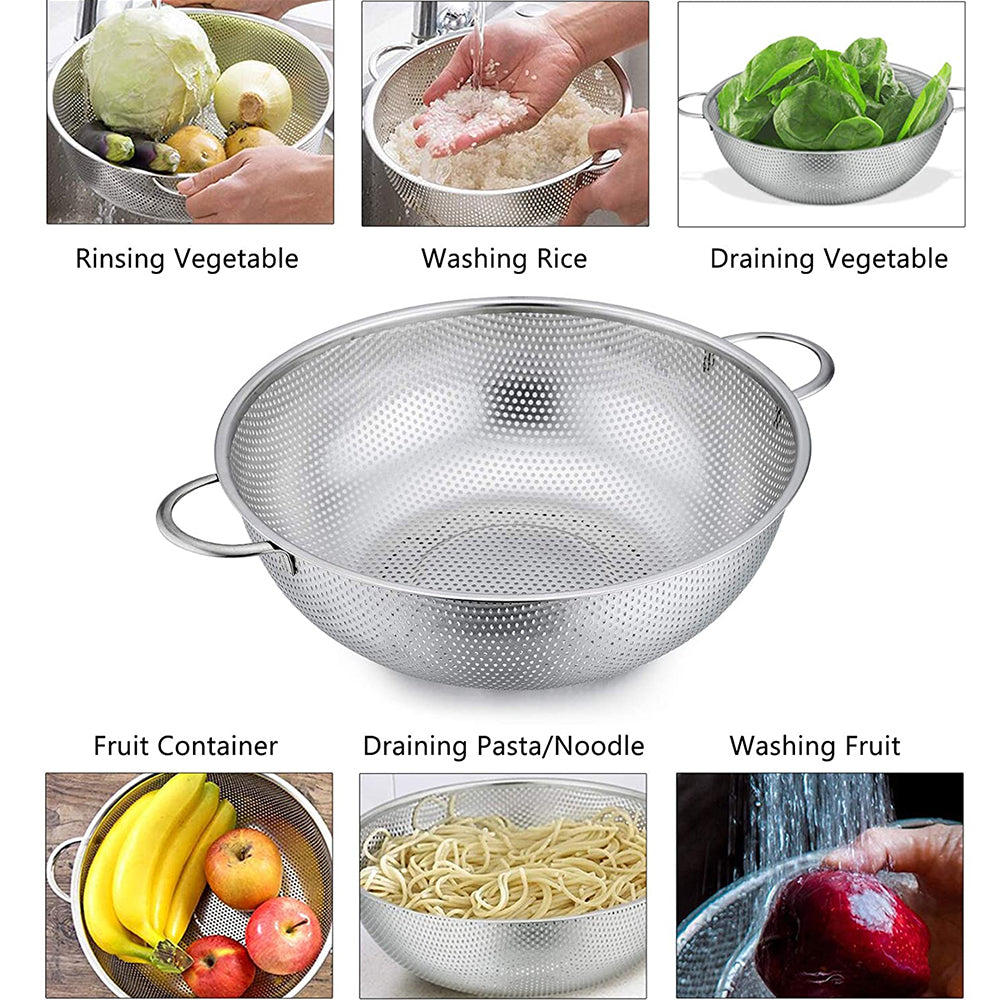 VeSteel Colander Set of 2, Stainless Steel Micro-Perforated Colanders Strainers for Draining Rinsing Washing, Ideal for Pasta Vegetables Fruits, Heavy Duty & Dishwasher Safe - 1/3 Quart