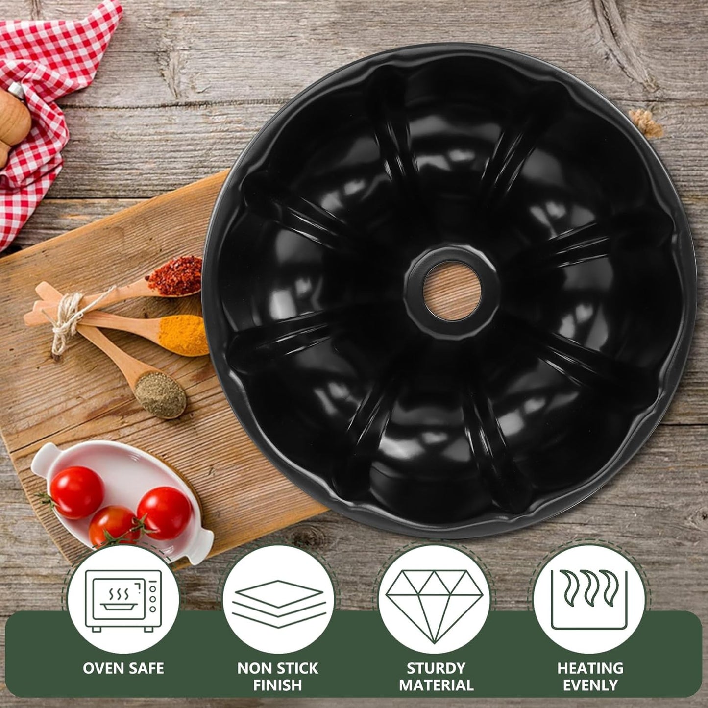 Vesteel 2 Pack Bundt Cake Pan Nonstick, 10 Inch Fluted Cake Pans for Baking, 10 Cups Heavy Duty Carbon Steel Tube Round Cake Mold for Jello, Brownie, Pumpkin Bread, Durable & Easy Release, Black