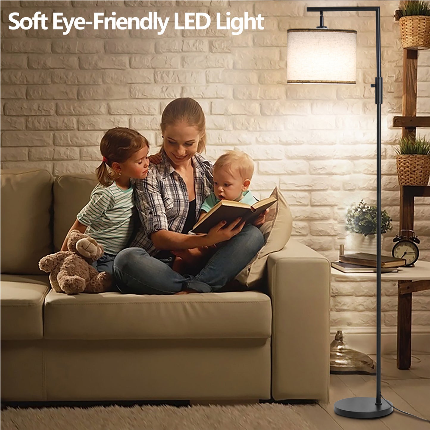 Vesteel Floor Lamp for Living Room, Modern Standing Lamp with 3 Color temperature Bulb & Linen Lampshade, Adjustable Lamp Head for Study Room Bedroom Office