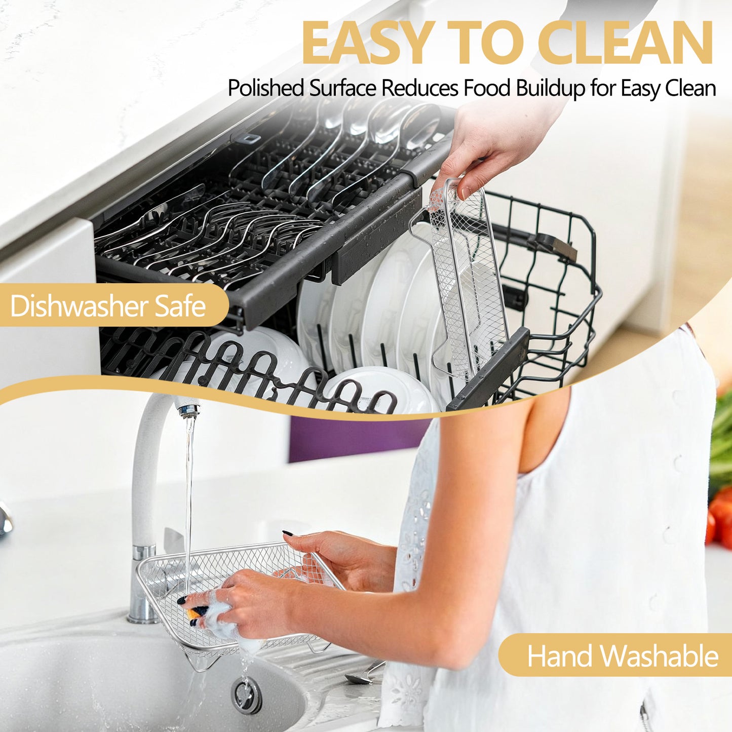 Vesteel Stainless Steel Air Fryer Racks, 3-Layer 7.7’’ x 5.3” Frying Basket Accessories, Stackable Rectangular Dehydrator Racks for Baking Roasting, Includes Silicon Feet & Clip, Dishwasher Safe