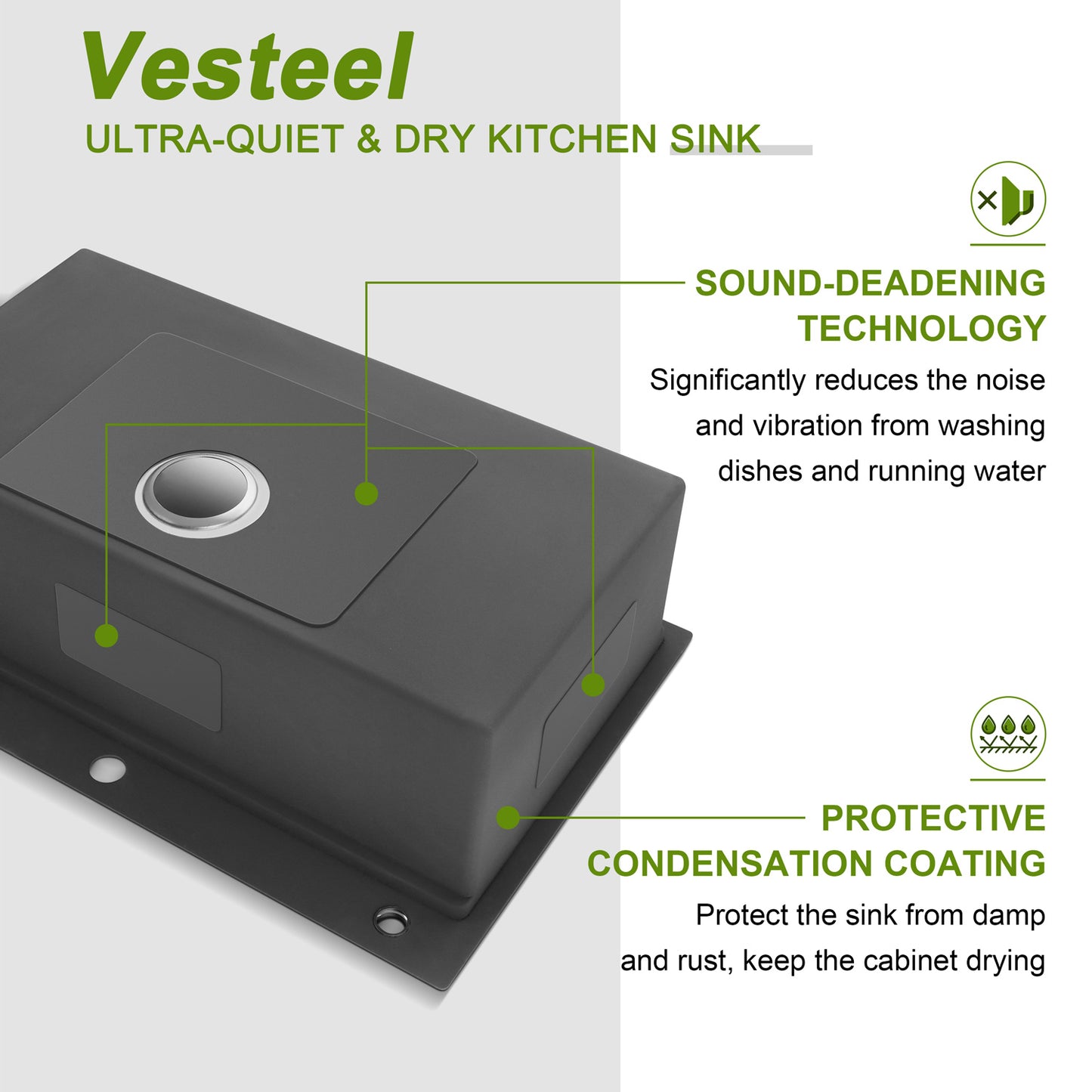Vesteel Workstation Kitchen Sink, 33” x 22” Drop In Stainless Steel Single Bowl Sink Basin, Topmount Sink include 4 Sink Accessories