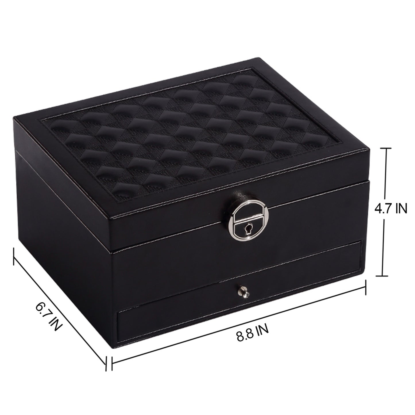 Vesteel Jewelry Box, 2-Layer Leather Jewelry Storage Organizer with Lock Drawer Built-in Mirror, Jewelry Case for Rings Necklaces Earrings Watches - Black