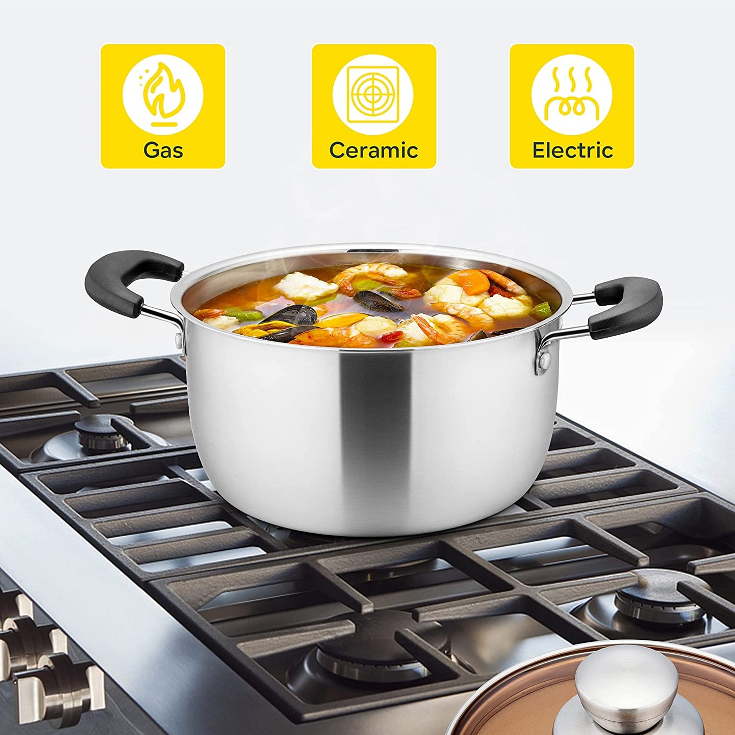 VeSteel 4 Quart Stock pot with Lid, Stainless Steel Soup Pasta Pot, Heat-Proof Double Handles - Dishwasher Safe