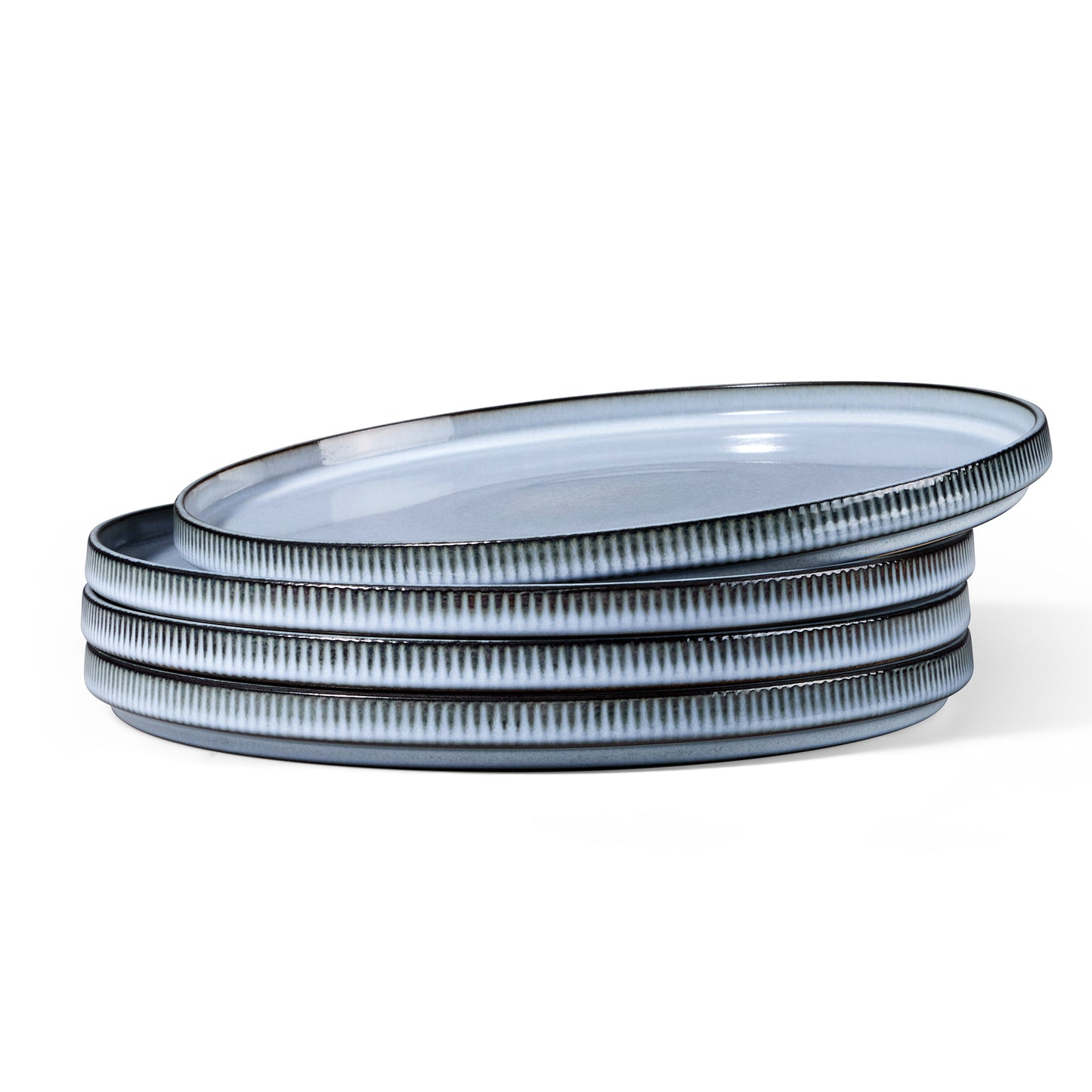 Vesteel 4 Pieces Dinner Plates Set, Premium Stoneware Ribbed Dishes, Chip & Scratch Resistant Ceramic Set for Home Restaurant, Microwave and Dishwasher Safe - Foggy Blue