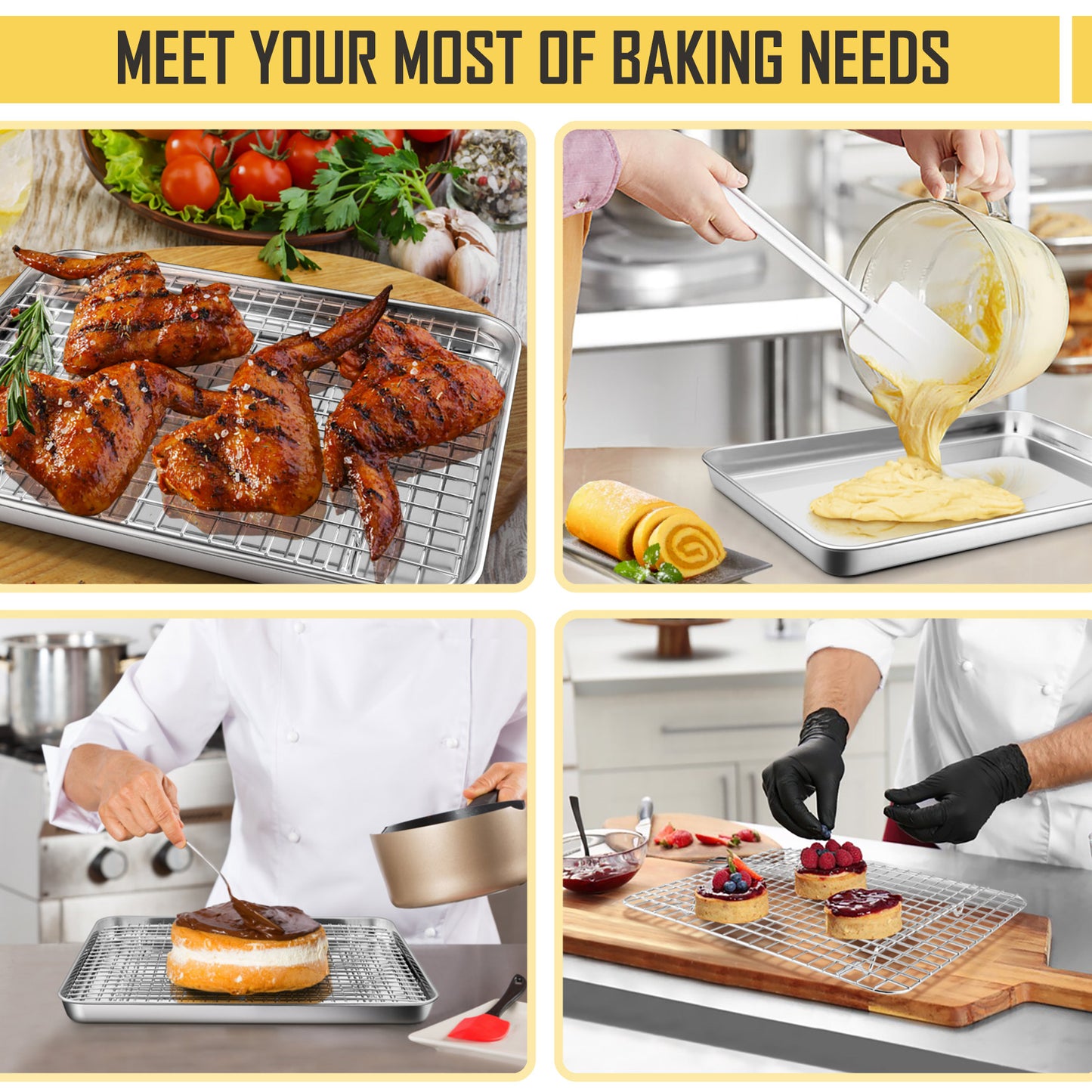 Vesteel 12.5 inch Baking Pan with Rack Set (2 Pans & 2 Racks), Stainless Steel Quarter Size Toaster Oven Tray with Cooling Rack, Heavy Gauge & Dishwasher Safe