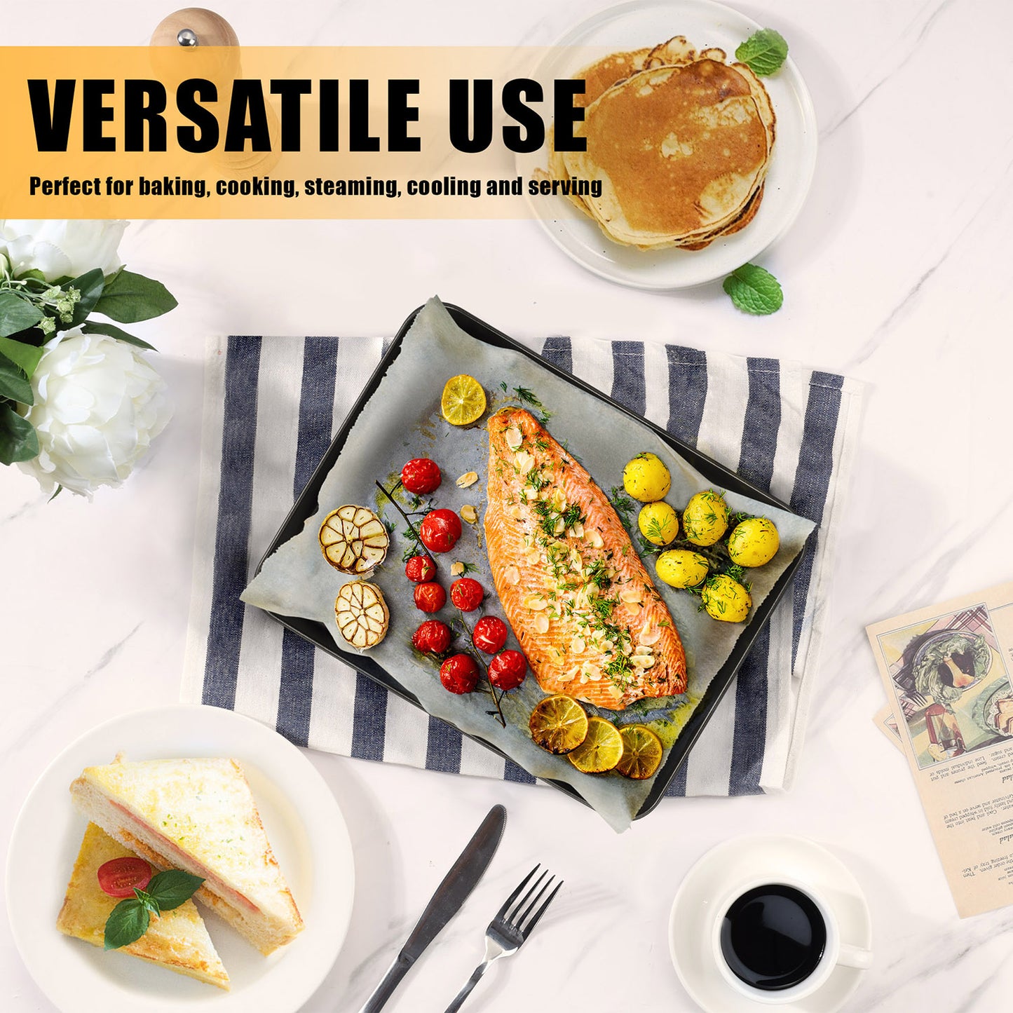 Vesteel Cookie Sheet for Baking Set of 2, Nonstick Carbon Steel Rectangle Baking Pan Oven Tray - 10 x 8 x 1 inches