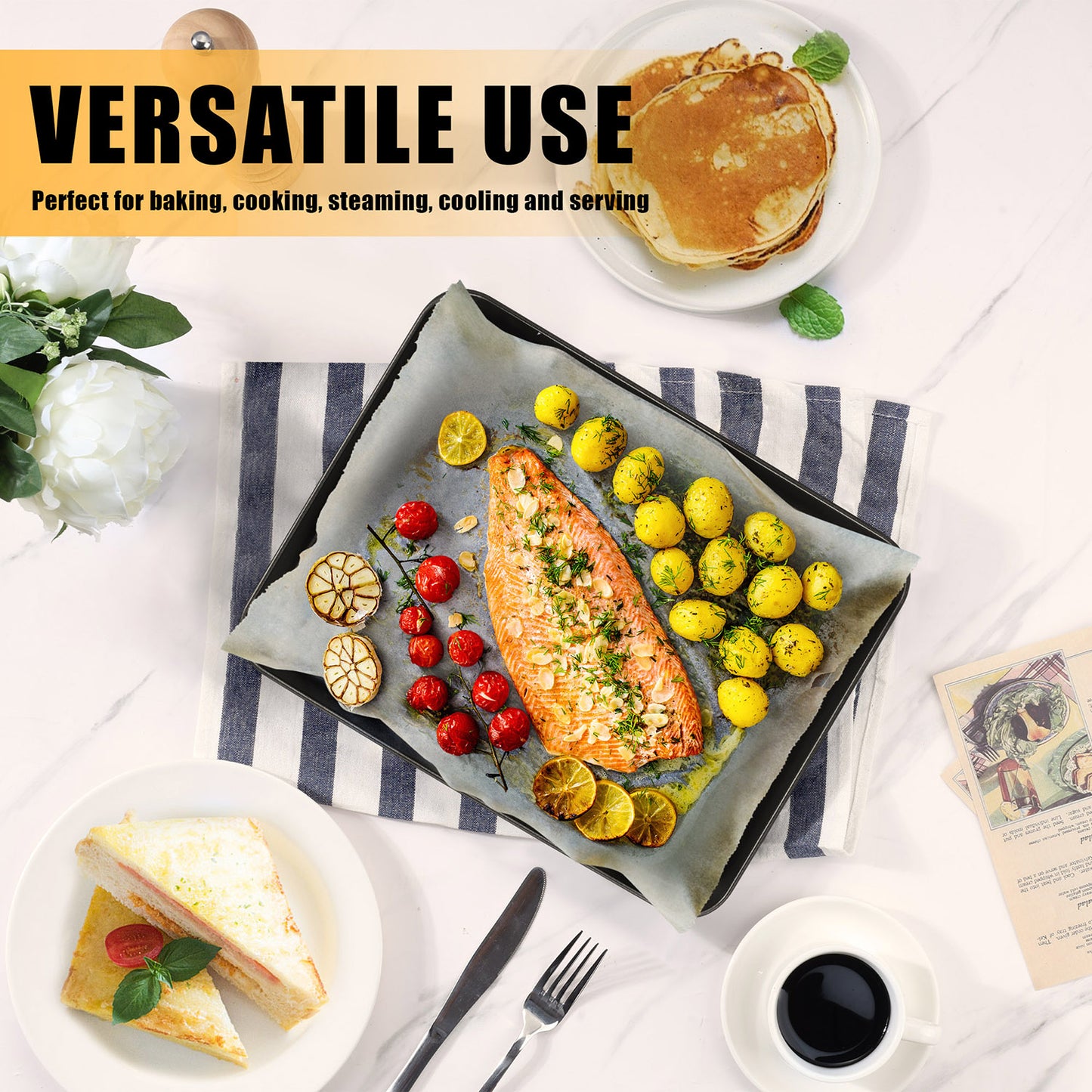 Vesteel Cookie Sheet for Baking Set of 2, Nonstick Carbon Steel Rectangle Baking Pan Oven Tray - 12.5 x 9.75 x 1 inches