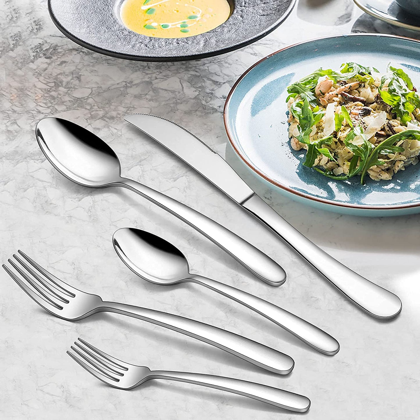 Vesteel 45 Piece Modern Silverware Set with Serving Utensils, Stainless Steel Flatware Cutlery Set for 8, Eating Utensils Tableware Include Forks Knives Spoons, Heavy Duty & Mirror Finished