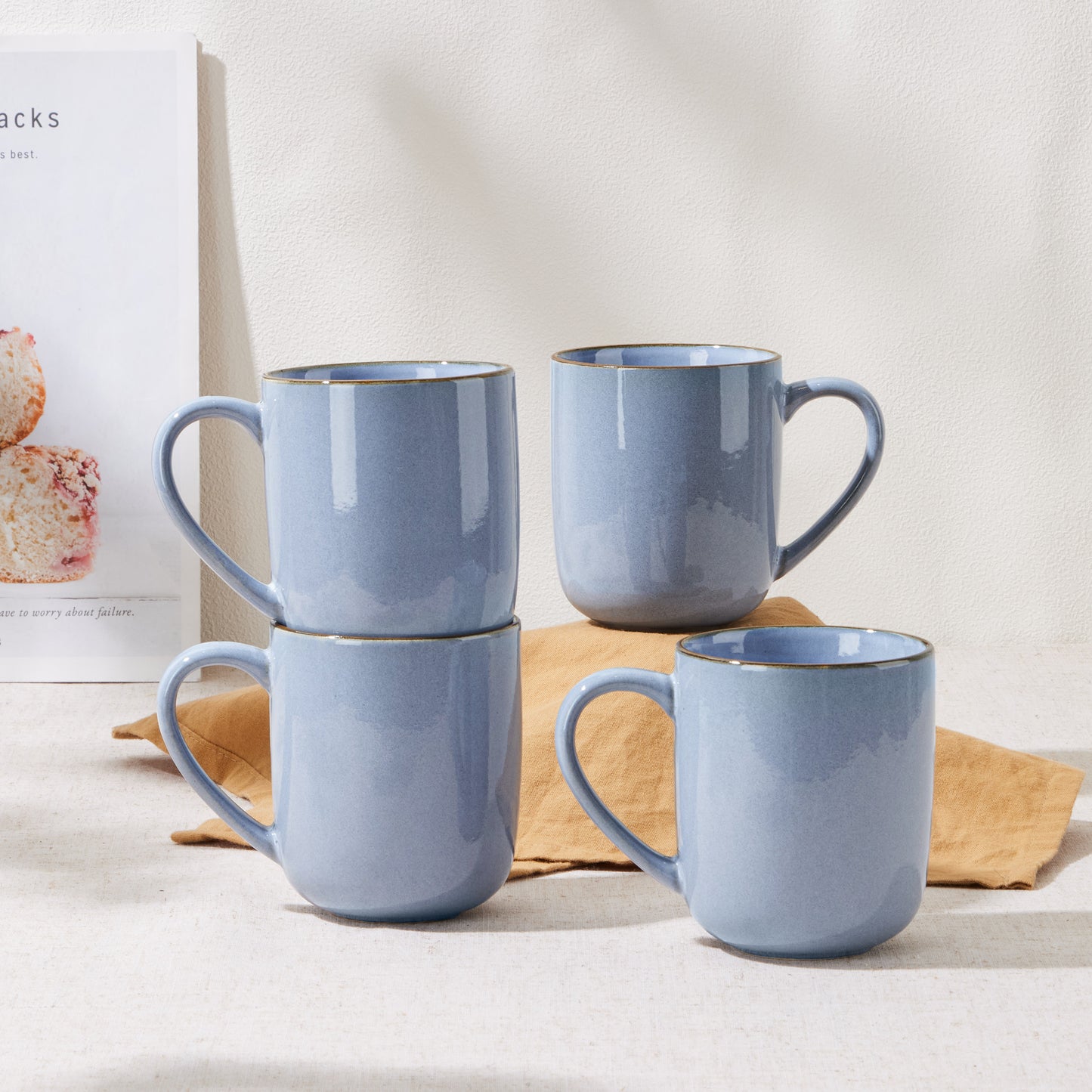 Vesteel Coffee Mug Set of 4, Ceramic Coffee Cups with Handles, 14oz Handmade Reactive Glaze Mugs Set for Coffee Tea Milk, Mug Gifts for Home Office Restaurant, Uranus Blue