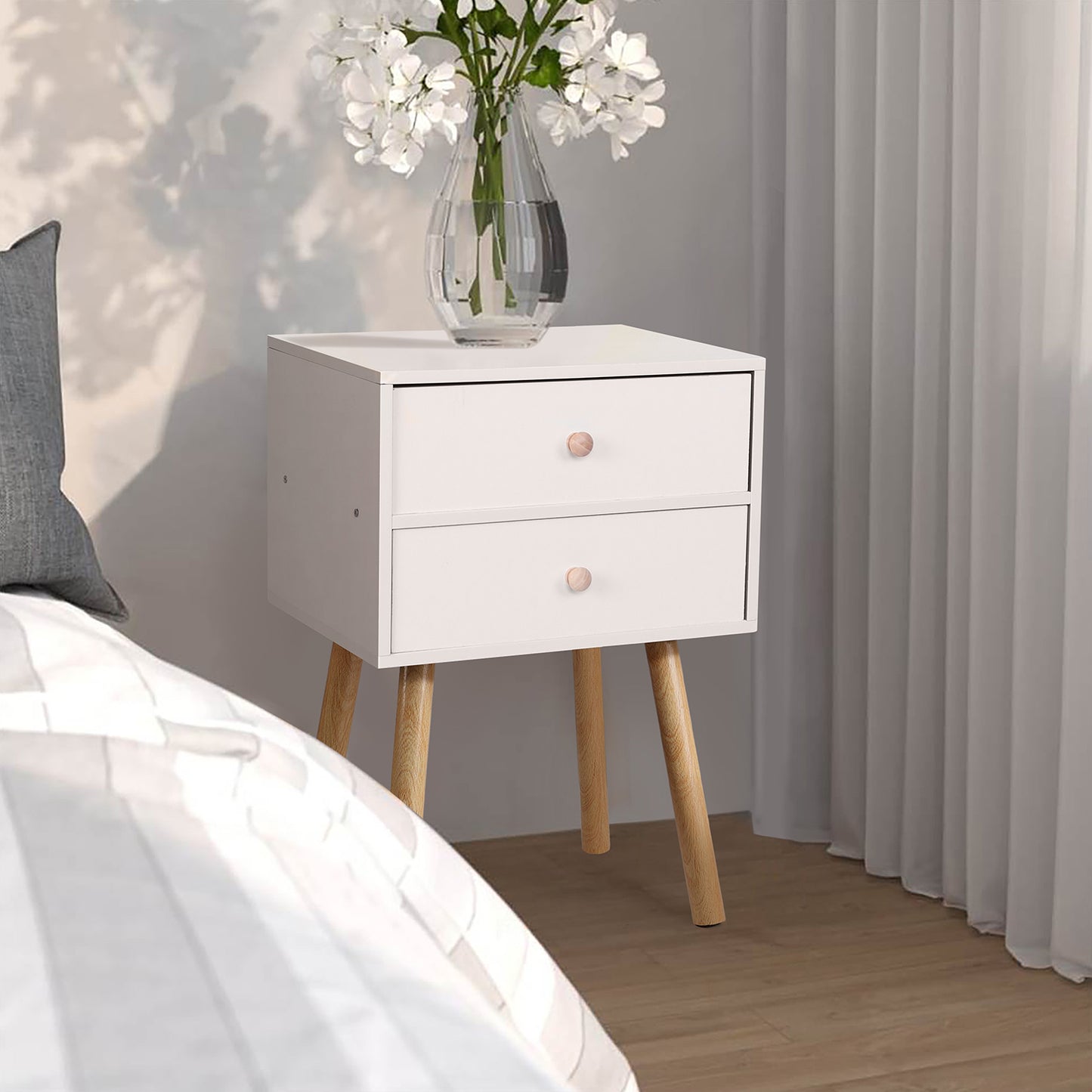 Vesteel 2 Drawer Nightstand, Modern End Table with 2 Drawers, White Bedside Furniture Dresser for Bedroom, Living Room