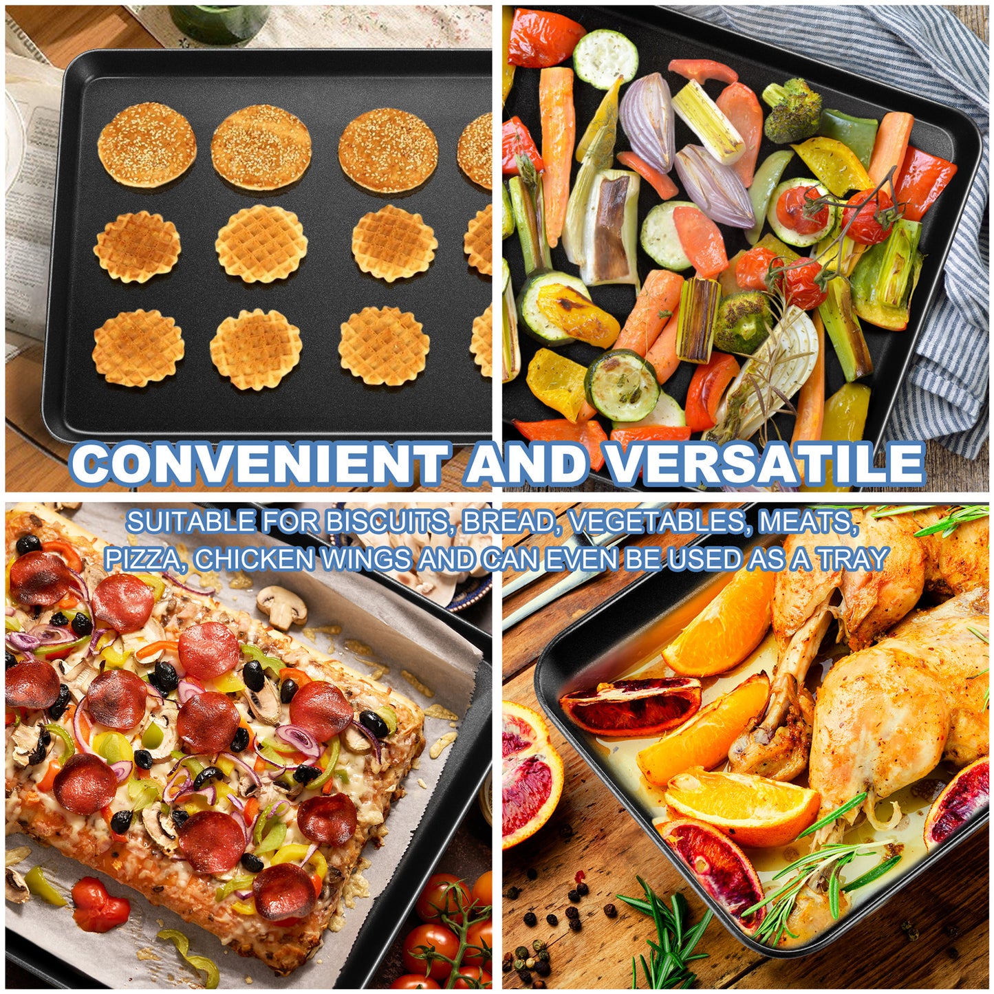 Vesteel Nonstick Baking Sheet Set of 4, Stainless Steel Baking Pan Tray Cookie Sheet, Half Sheet Bakeware Toaster Oven Pans for Baking