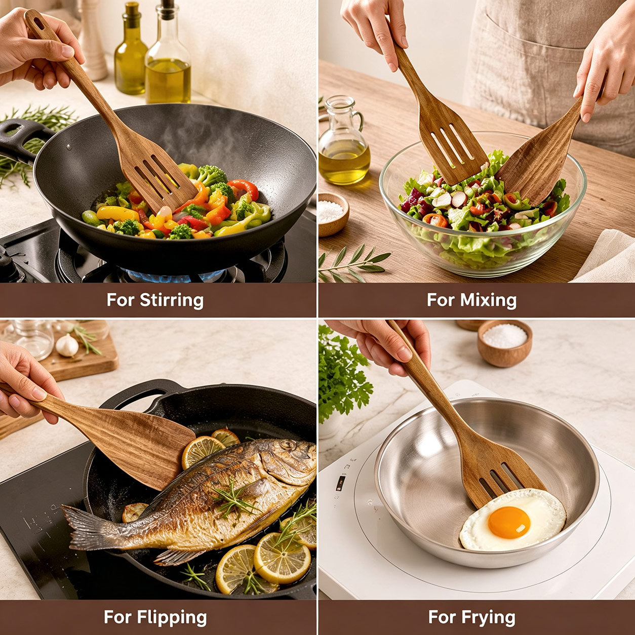Vesteel 2-Piece Wooden Spatula Set, 12.2 Inch Acacia Wood Solid & Slotted Turners for Cooking Frying, Heat Resistant Kitchen Cooking Utensils Safe for Non-Stick Cookware, Easy to Clean