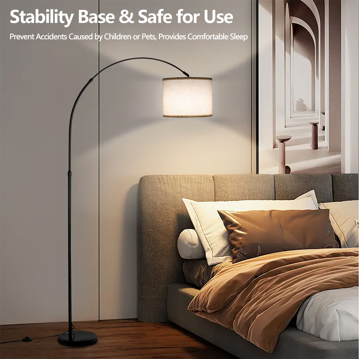 Vesteel Floor Lamp, Dimmable Tall Lamp 3 Color Temperature, Modern Standing Lamp with Adjustable Hanging Linen Shade, Stable Marble Base for Living Room Bedroom Office, Metal Body & Pedal Switch