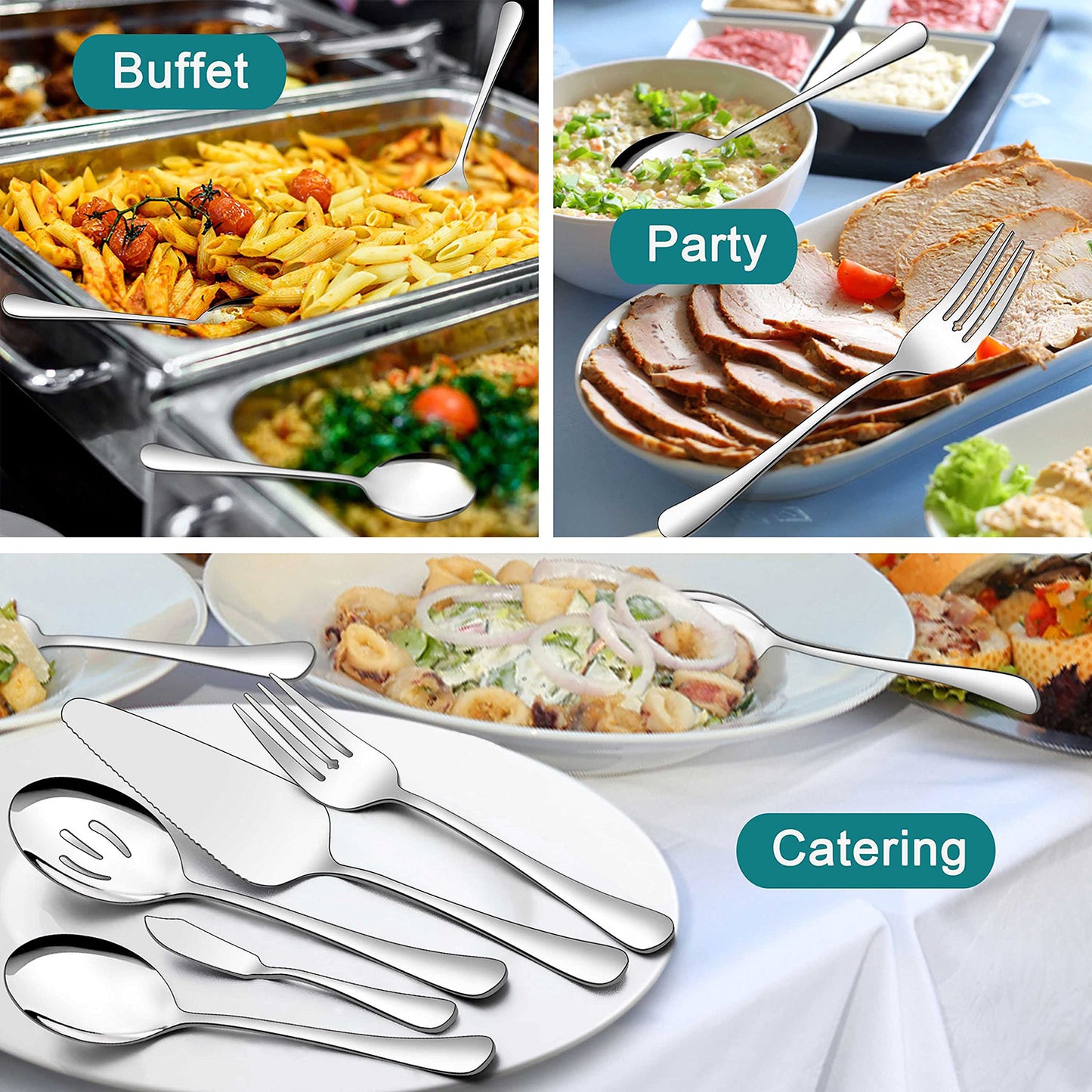 Vesteel 45 Pieces Silverware Set with Serving Utensils, Stainless Steel Modern Flatware Cutlery Set for 8, Eating Utensils Tableware Include Forks Knives Spoons, Mirror Polished & Dishwasher Safe