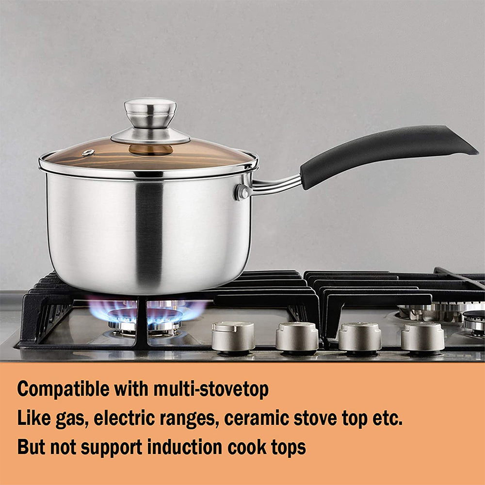 VeSteel 2QT Saucepan, Stainless Steel 2 Quart Saucepan with Lid, Multipurpose Sauce Pan for Kitchen Restaurant Cooking, Visible Glass lid & Heat-Proof Handles, Rust Resistant & Dishwasher Safe
